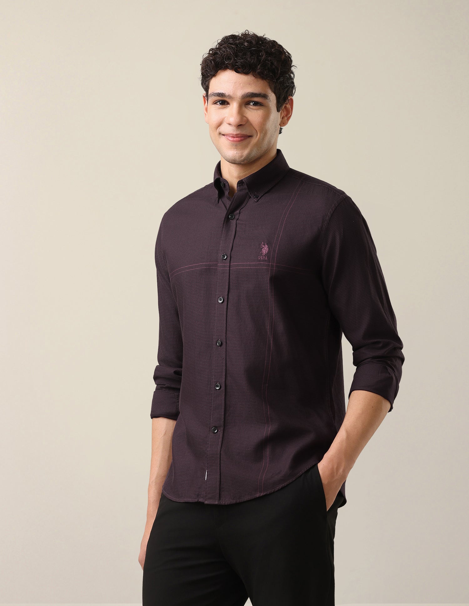 Twill Tailored Fit Button-Down Collar Shirt Wine - U.S. Polo Assn. India | Large