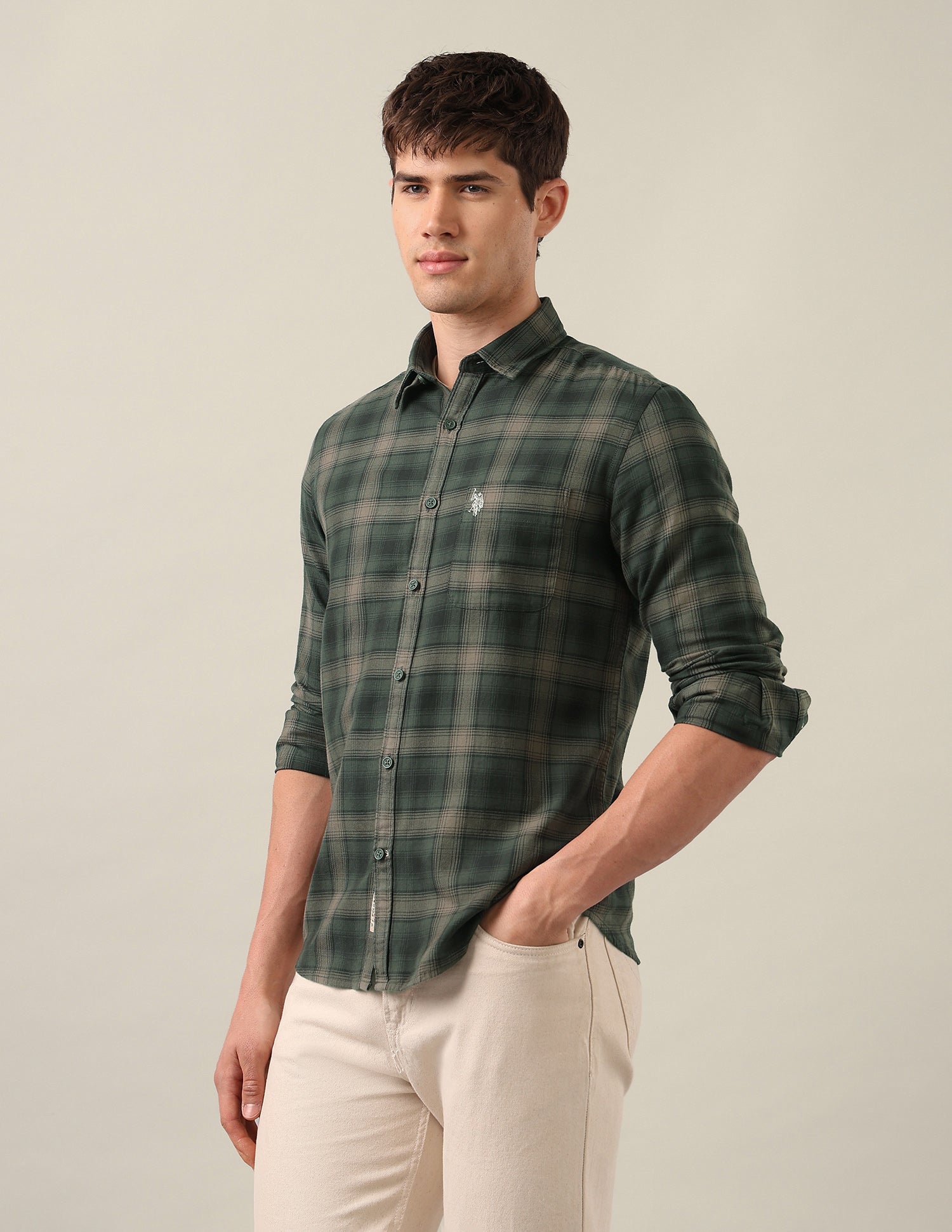 Tartan Checked Twill Shirt Olive - U.S. Polo Assn. India | Large