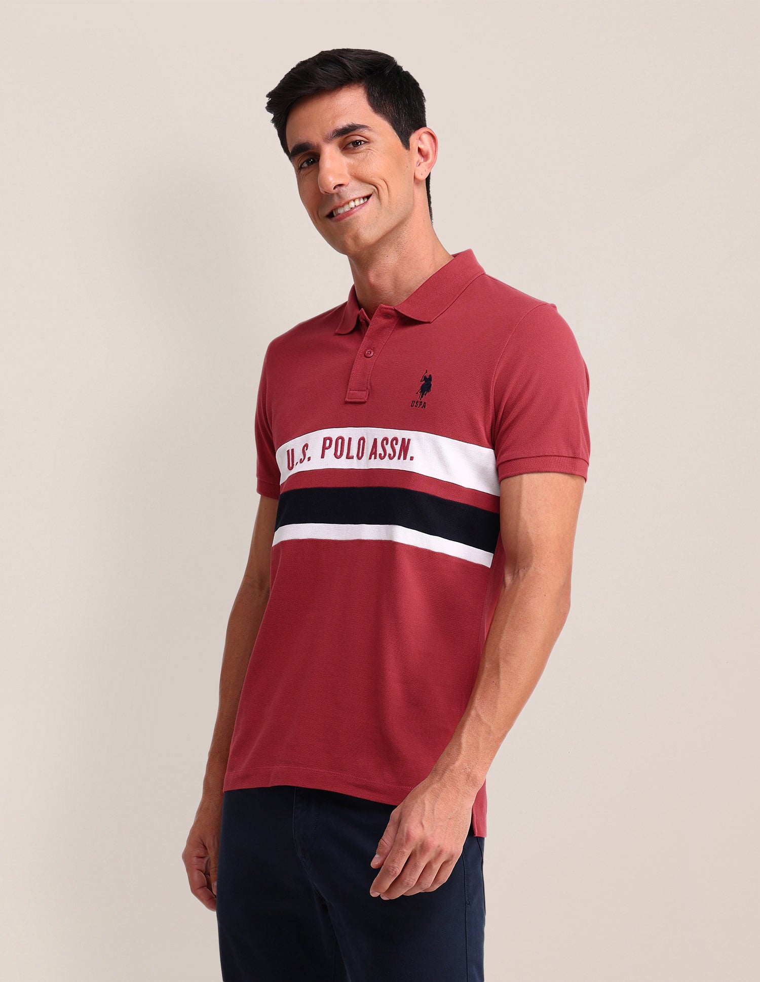 Horizontal Striped Cotton Polo Shirt Red - U.S. Polo Assn. India | Large