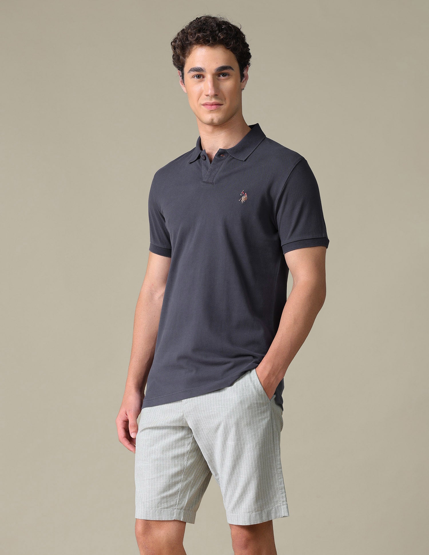 Solid Regular Fit Polo Shirt Dark Grey - U.S. Polo Assn. India | Large