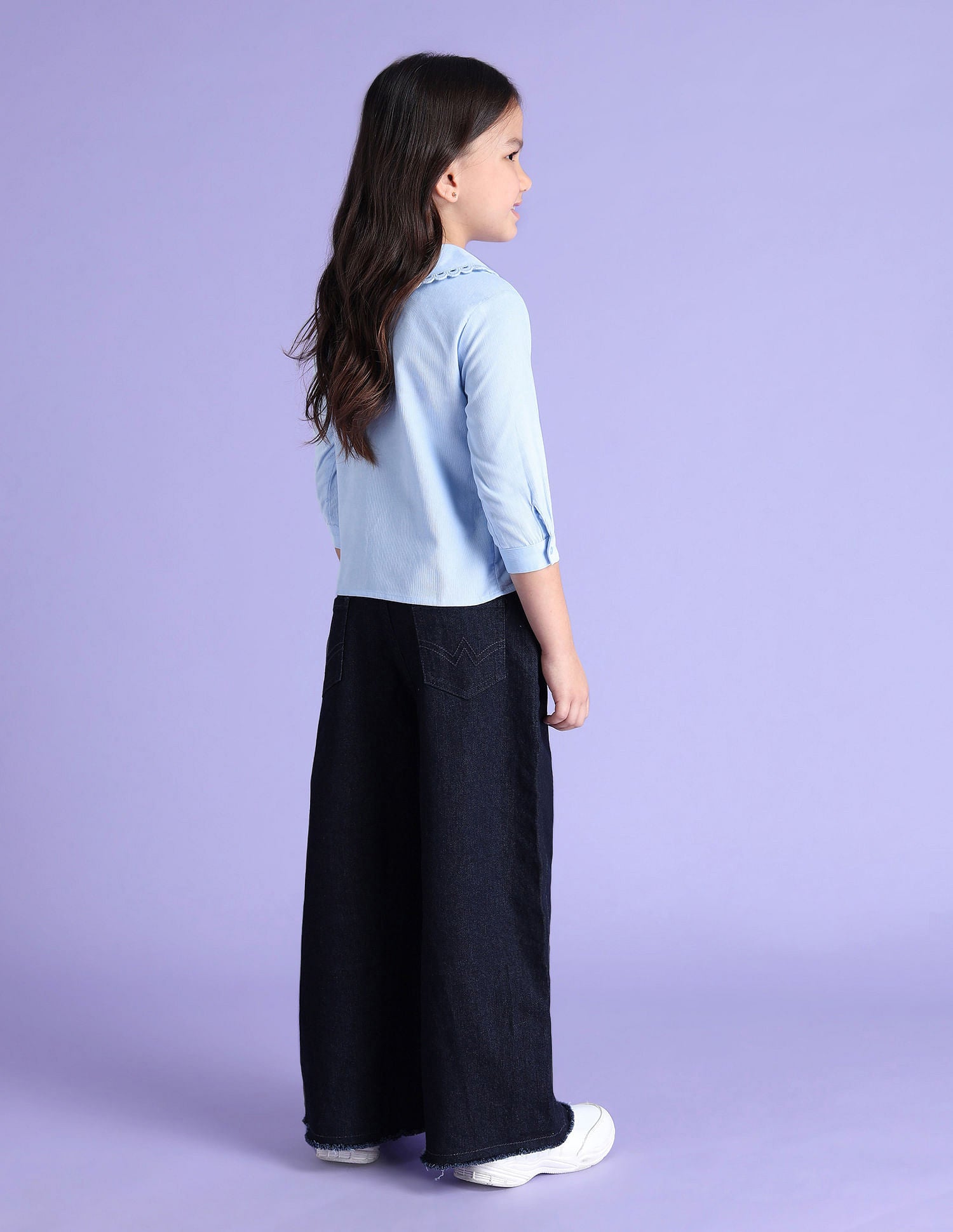 Girls Peter Pan Collar Solid Top Light Blue - U.S. POLO ASSN. | Large