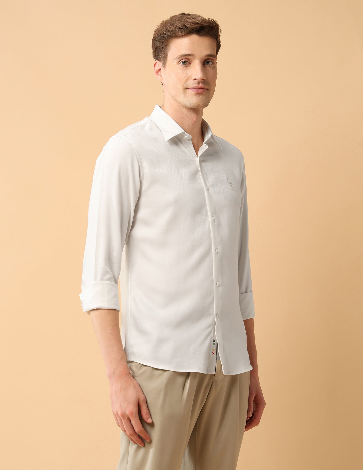 Pacho X Twill Tailored Fit Shirt Ivory - U.S. Polo Assn. India | Large