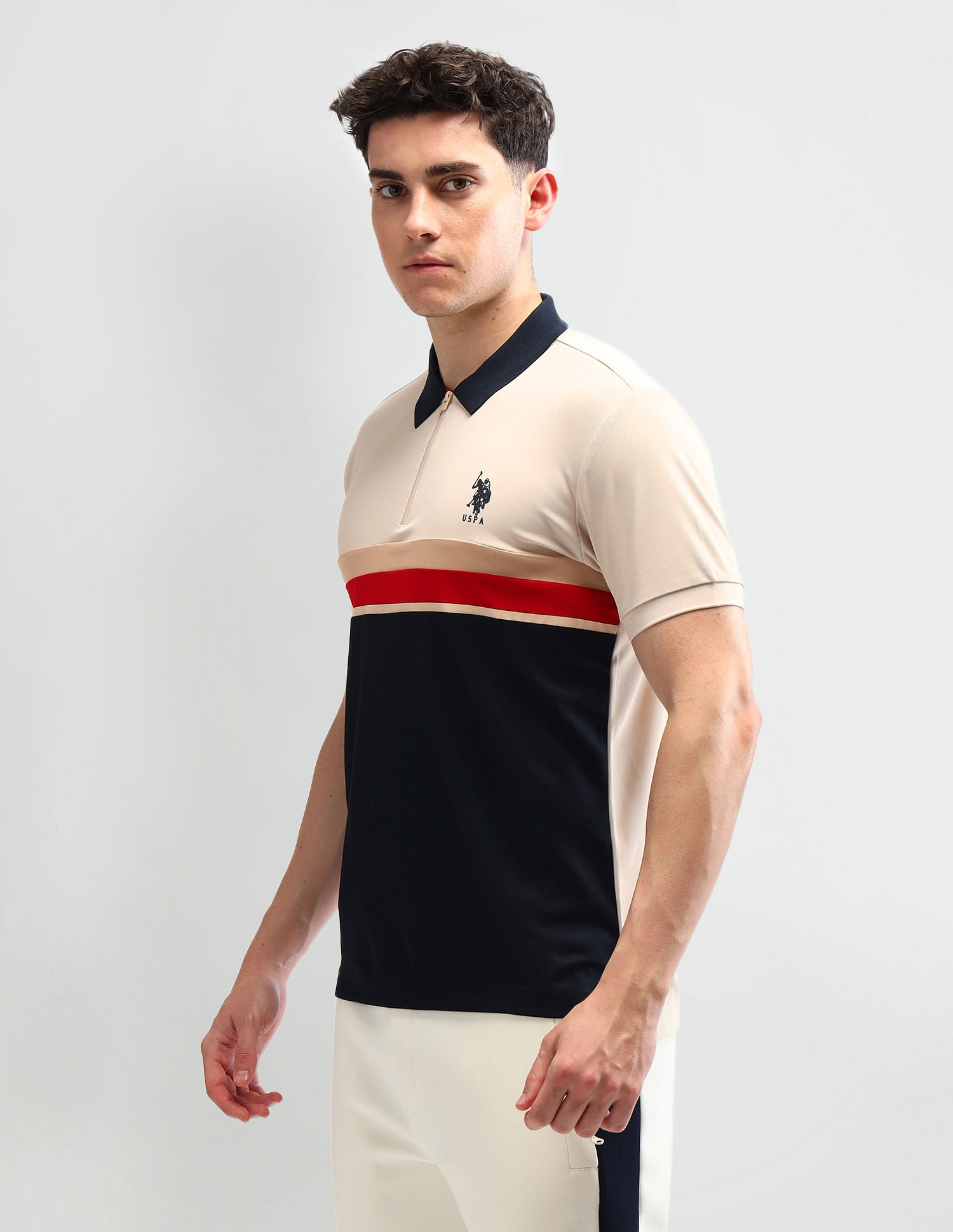 Slim Fit Colourblocked Polo Shirt Beige - U.S. Polo Assn. India | Large