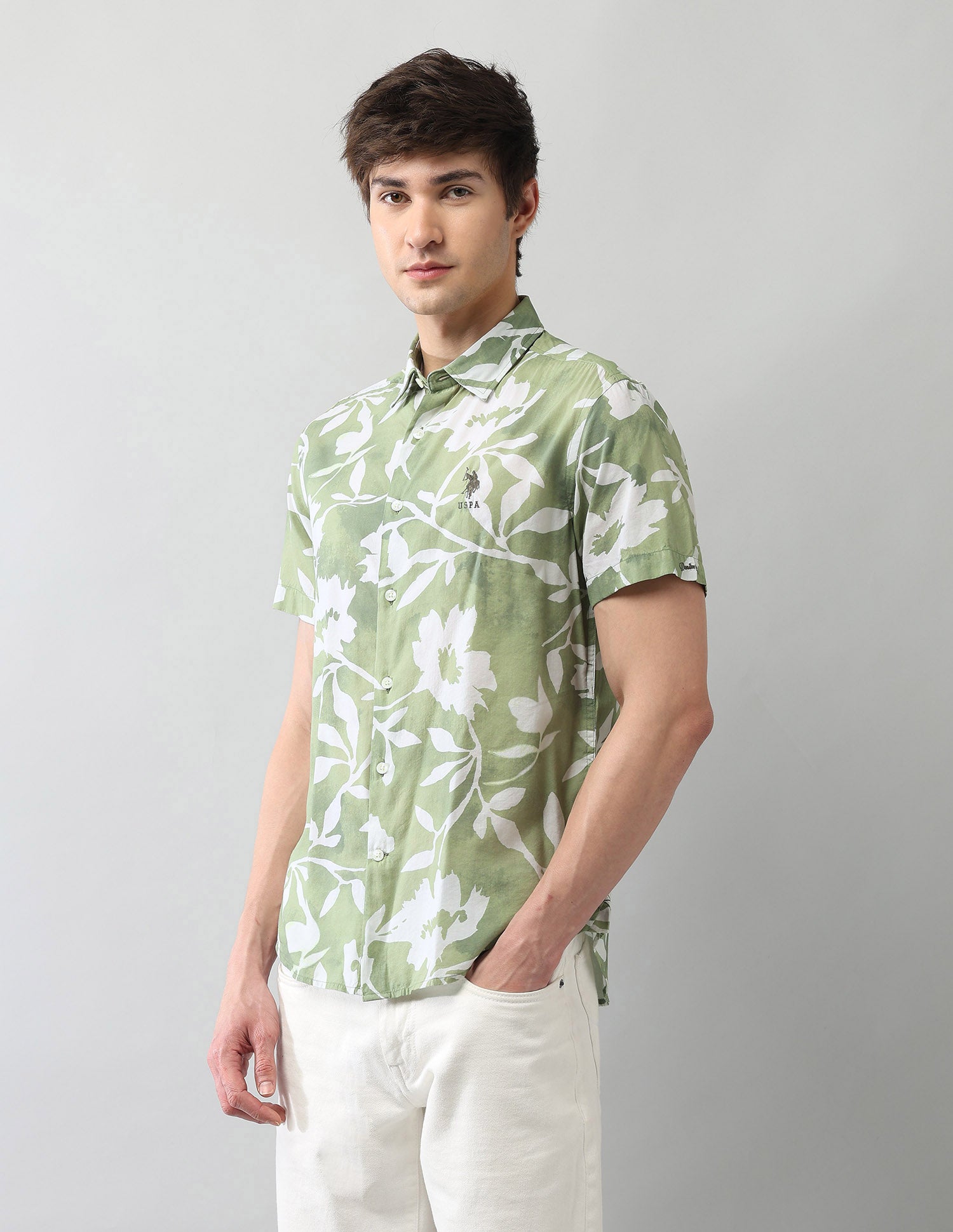 Regular Fit Floral Printed Shirt Green - U.S. Polo Assn. India | Large
