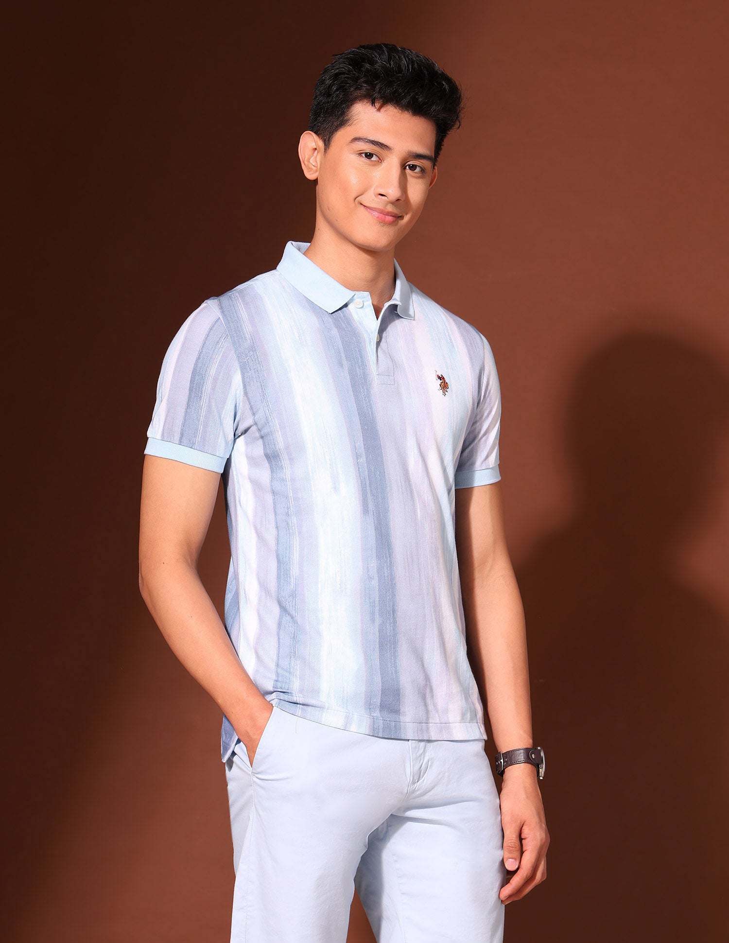 Work And Wander Vertical Striped Polo Shirt Blue - U.S. Polo Assn. India | Large