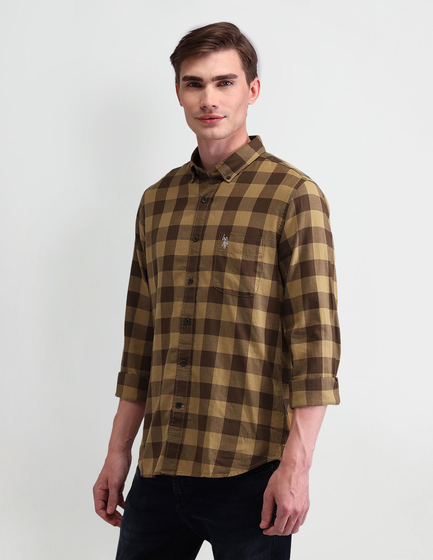 Buffalo Checked Straight Fit Shirt Khaki - U.S. Polo Assn. India | Large