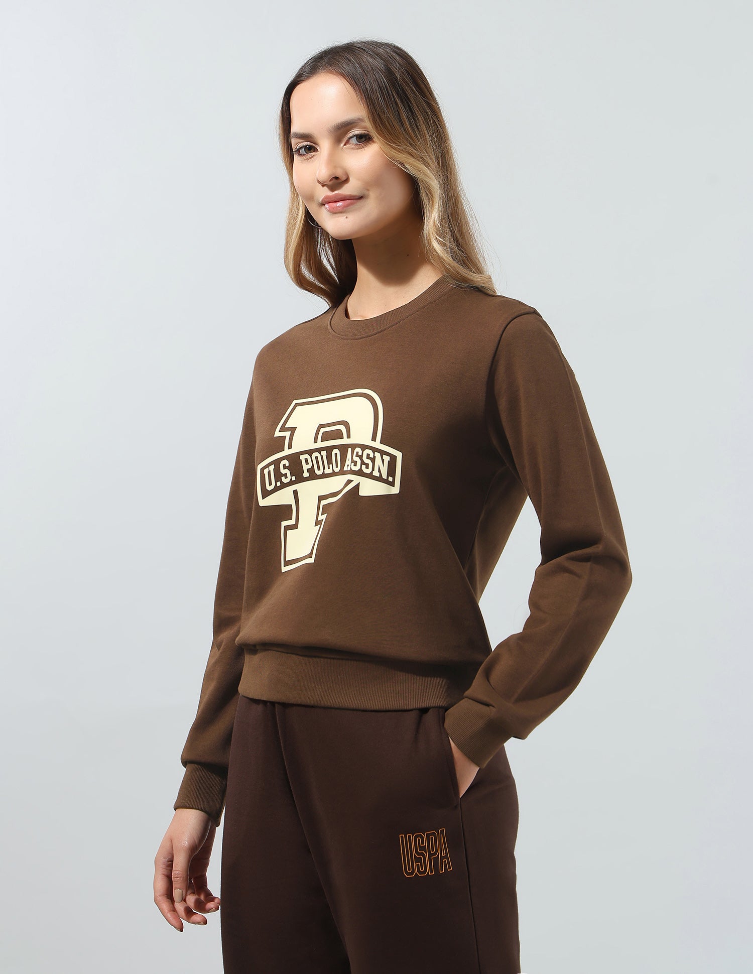 Typographic Brand Printed Boxy Fit Sweatshirt Brown - U.S. Polo Assn. India | Large