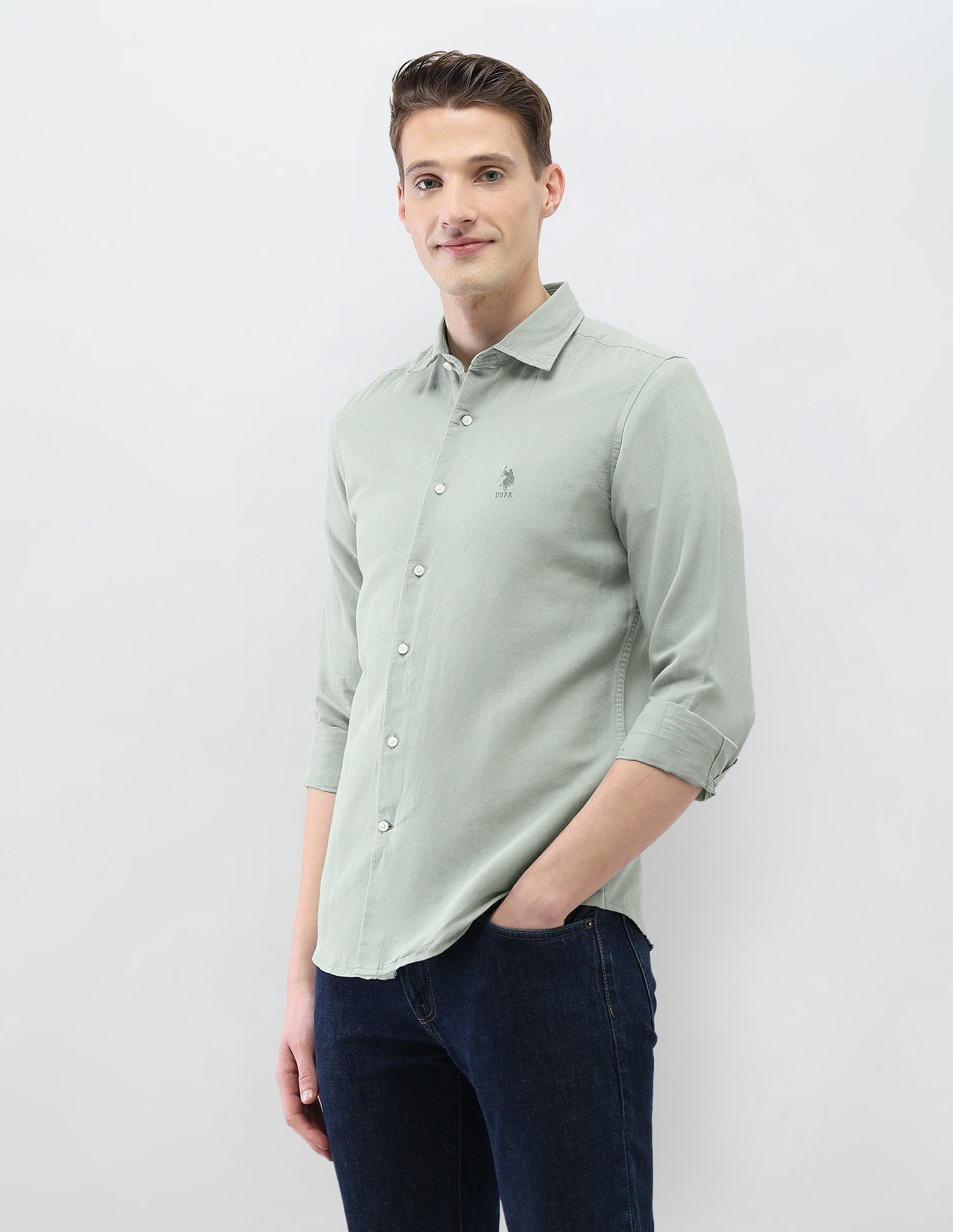 Motel On The Coast Regular Fit Shirt Light Green - U.S. Polo Assn. India | Large