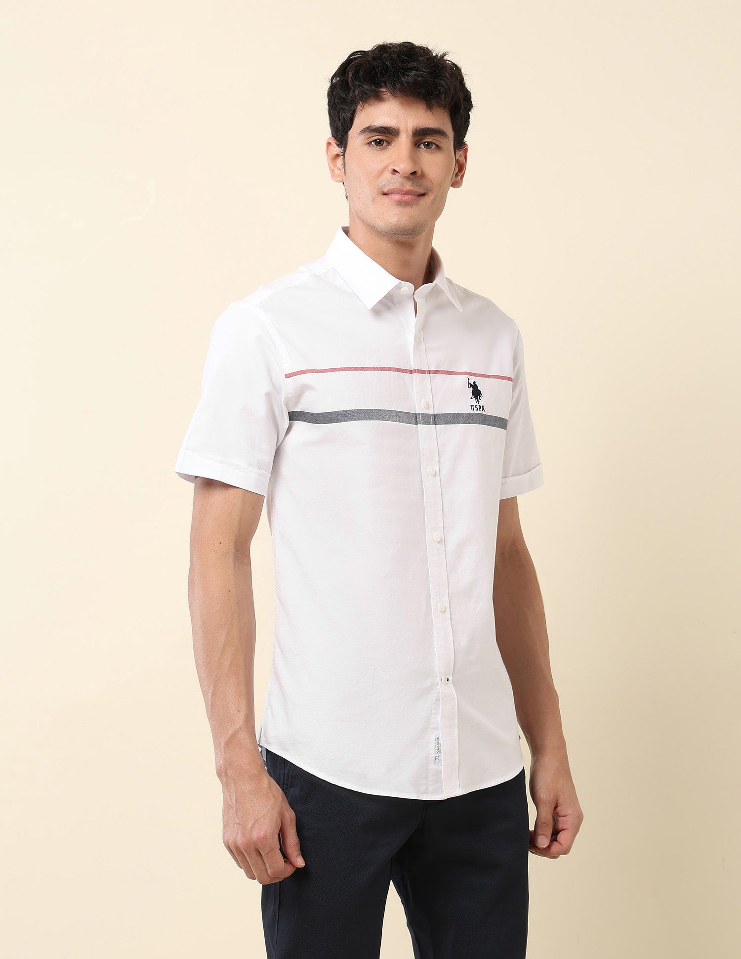 Horizontal Striped Pure Cotton Shirt White - U.S. POLO ASSN. | Large