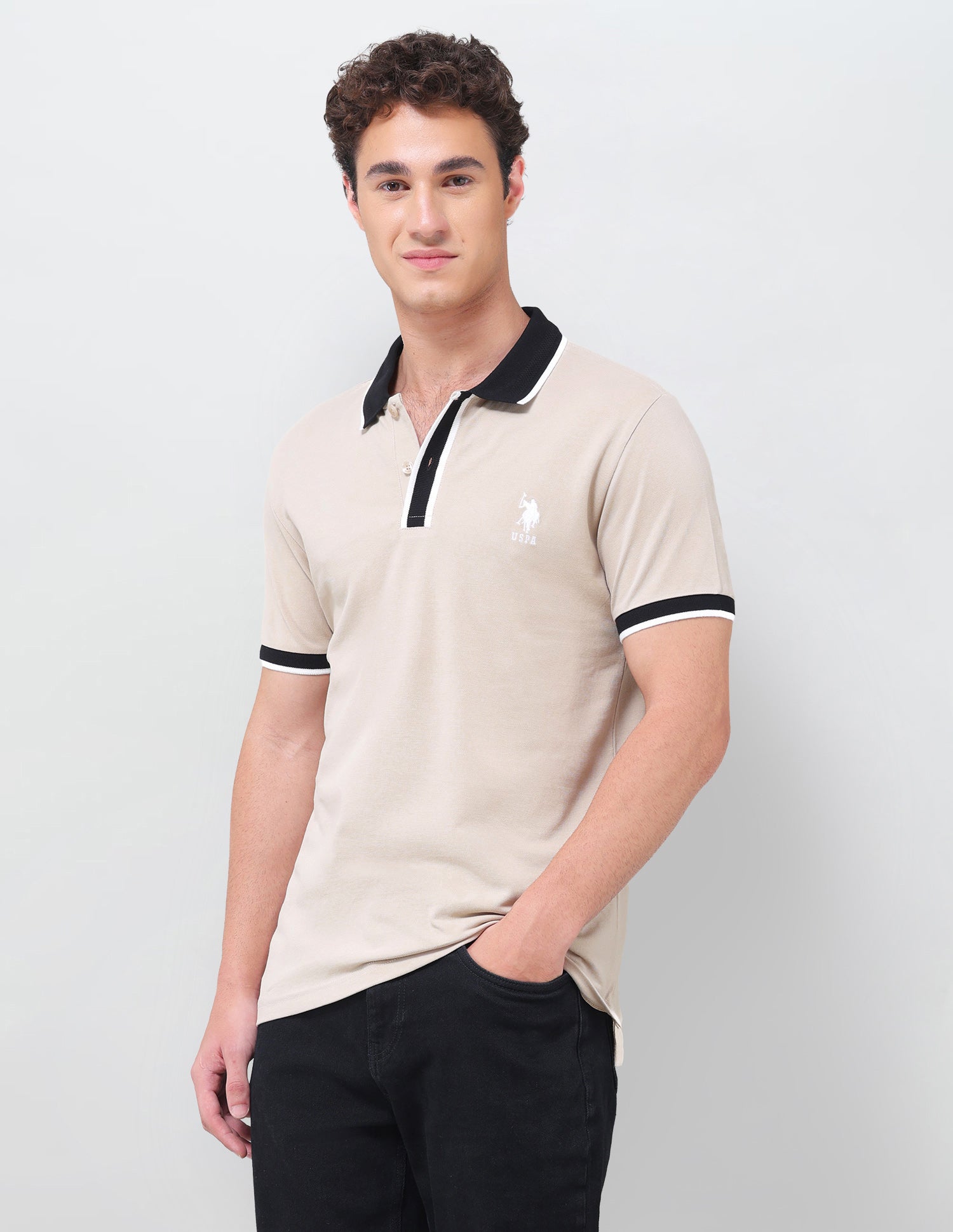 Solid Slim Fit Polo Shirt Beige - U.S. Polo Assn. India | Large