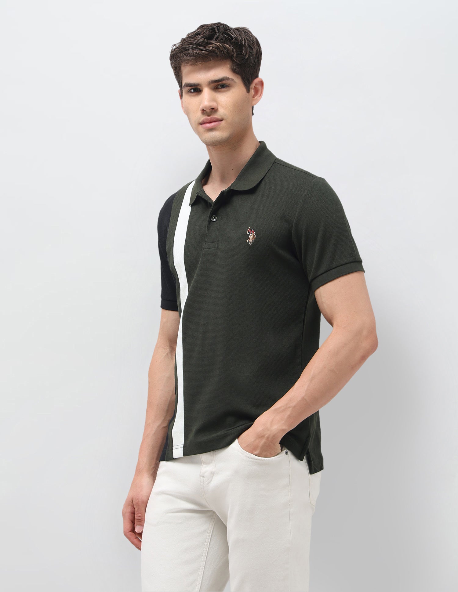 Colourblocked Slim Fit Polo Shirt Olive - U.S. Polo Assn. India | Large