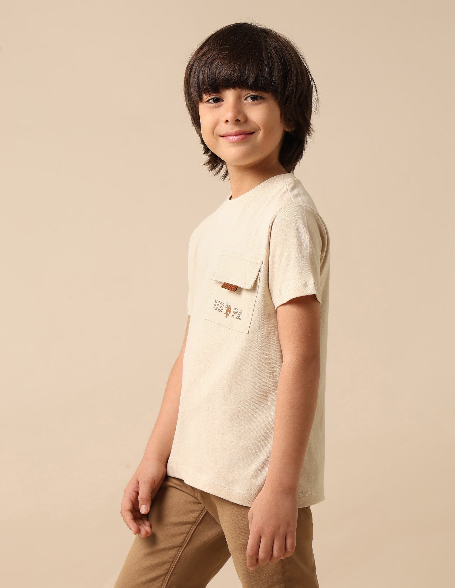 Boys Solid Regular Fit T Shirt Off White - U.S. POLO ASSN. | Large