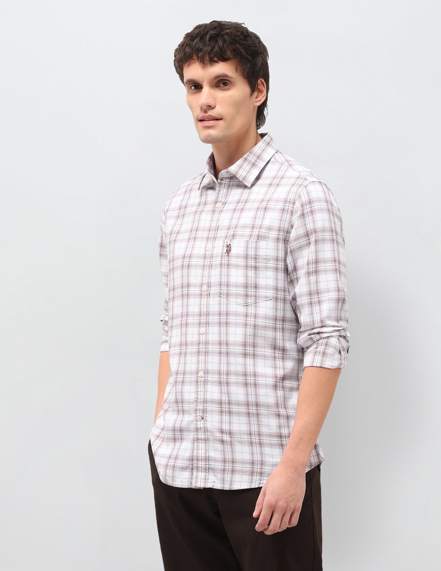 Tartan Checked Oxford Shirt Light Brown - U.S. Polo Assn. India | Large