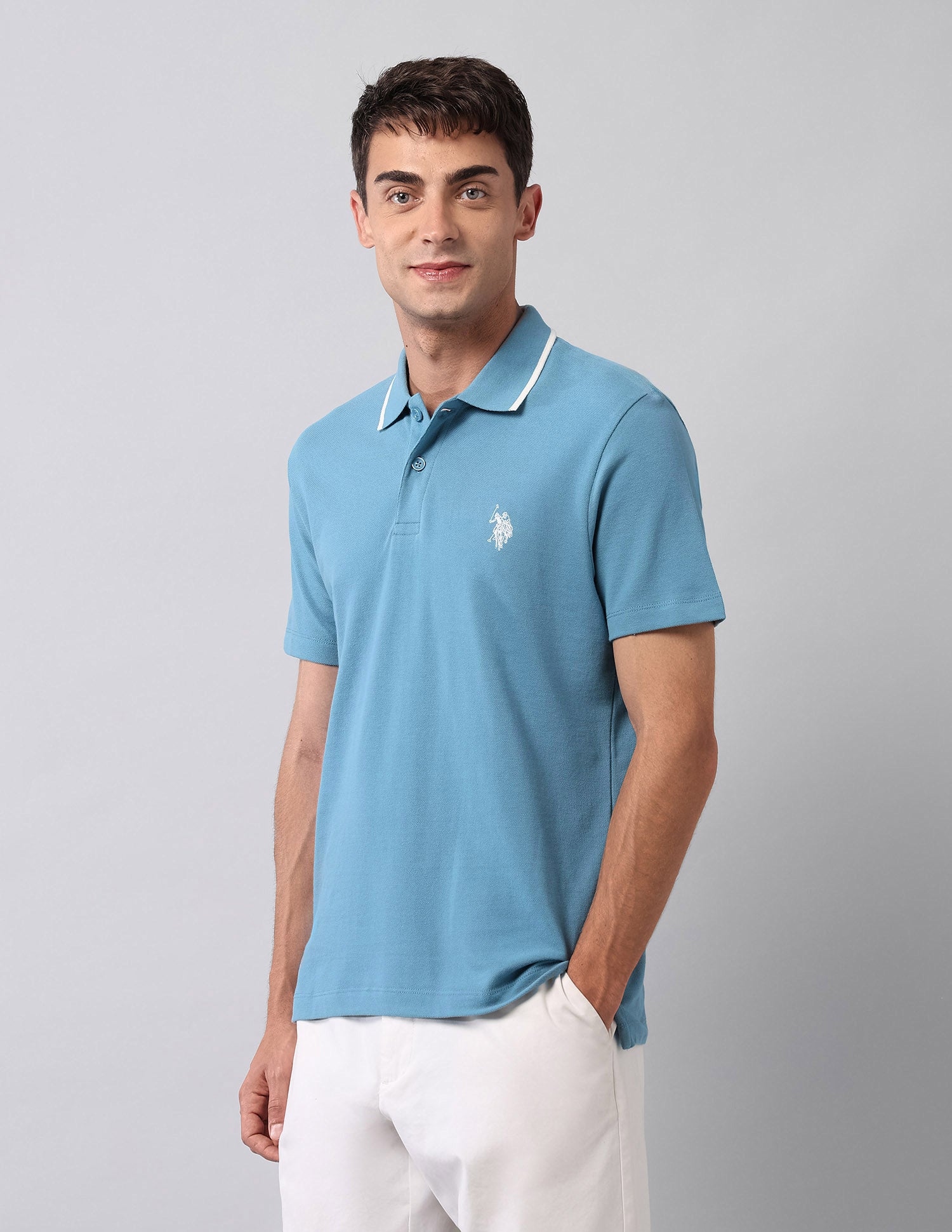 Solid Muscle Fit Polo Shirt Light Blue - U.S. Polo Assn. India | Large