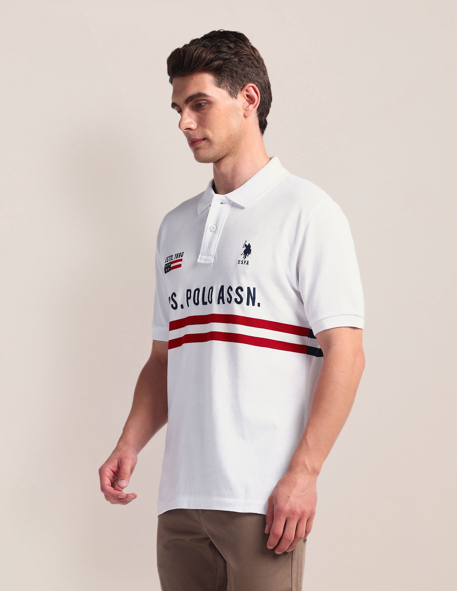 Embroidered Slim Polo Shirt White - U.S. Polo Assn. India | Large