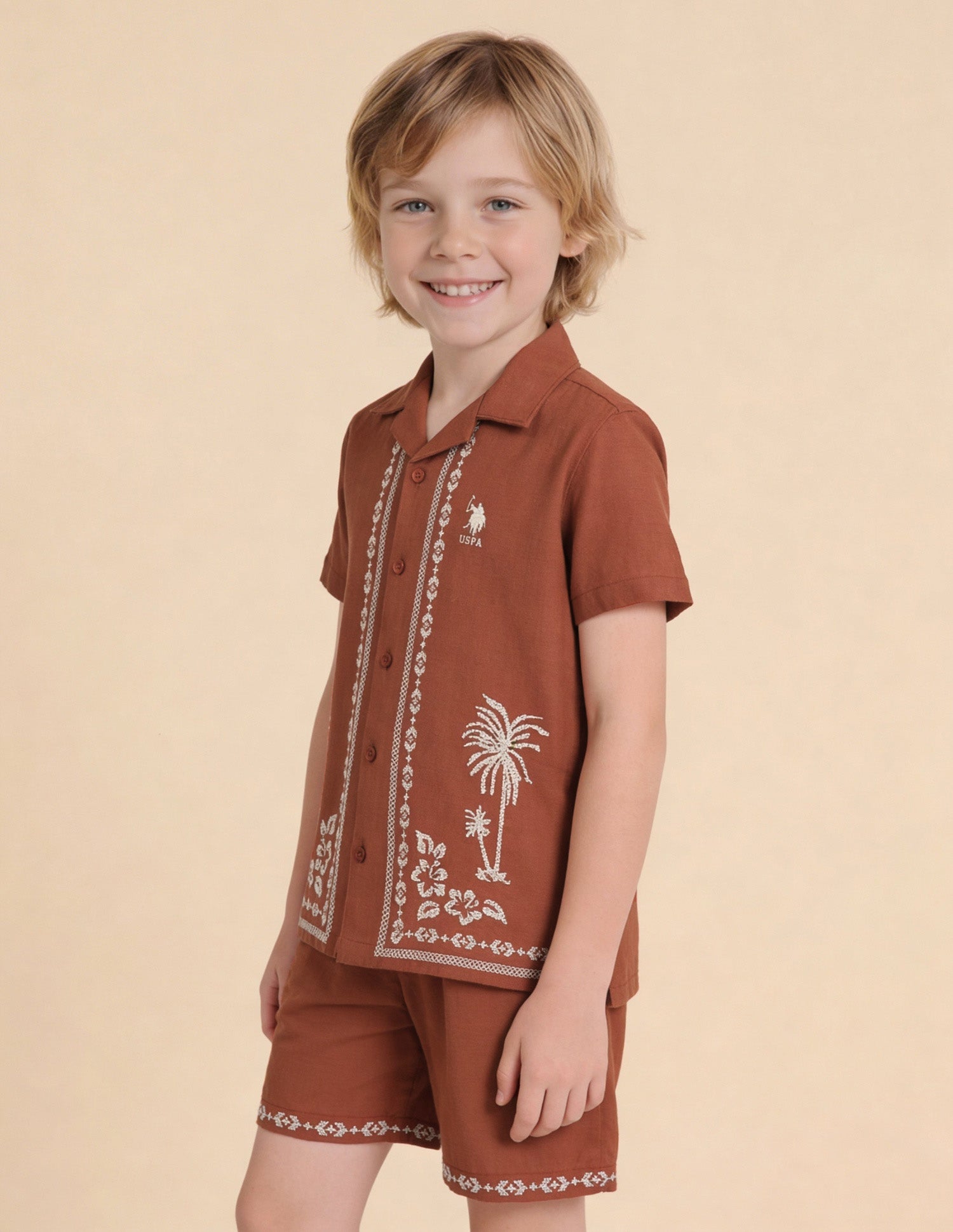 Floral Embroidered Regular Fit Shirt Rust - U.S. Polo Assn. India | Large