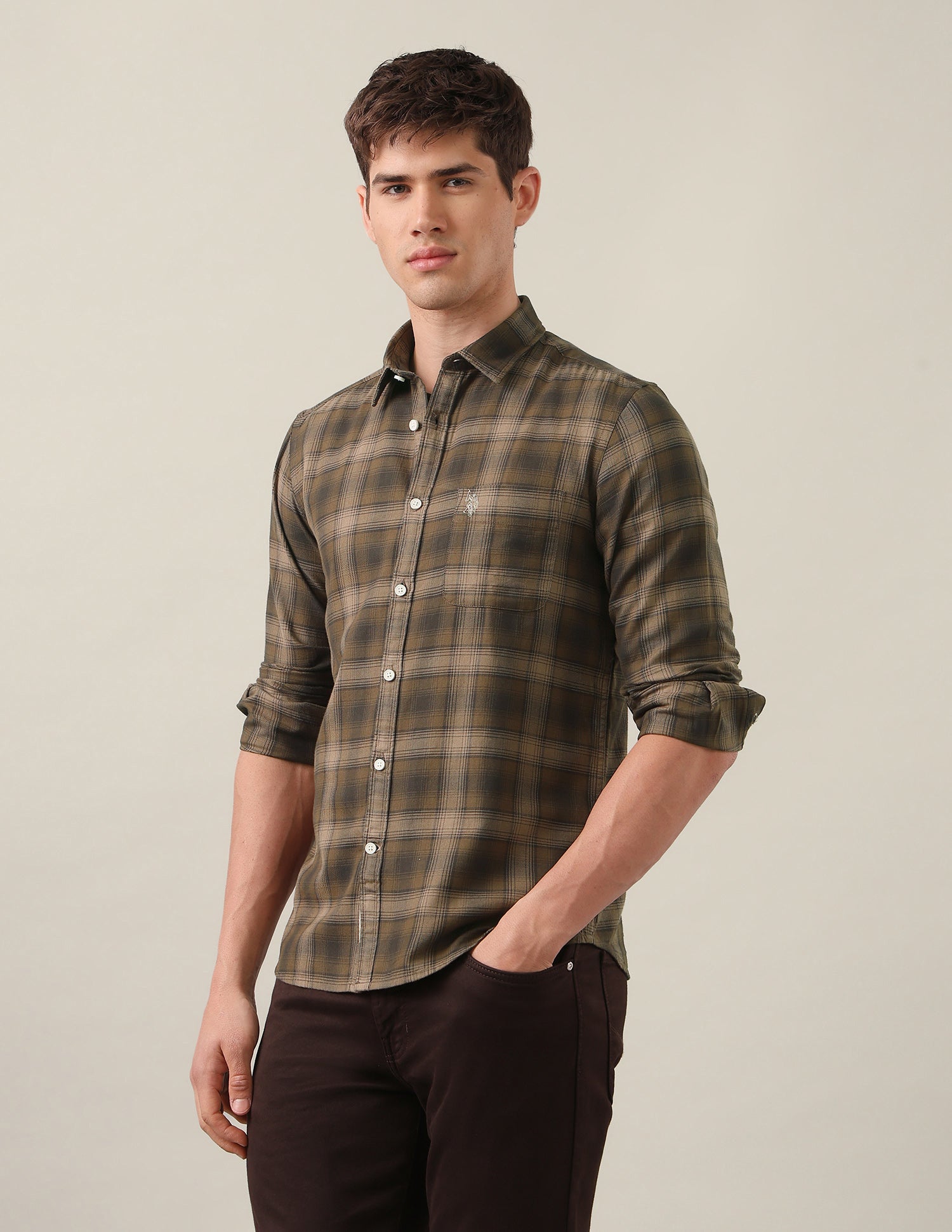Tartan Checked Twill Shirt Brown - U.S. Polo Assn. India | Large