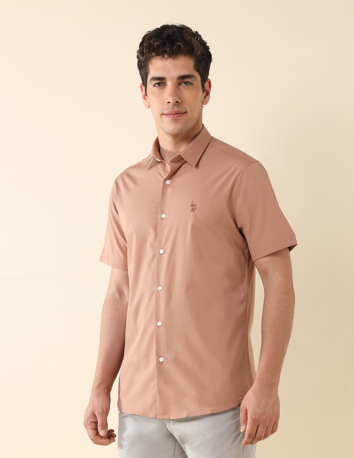 Solid Tailored Fit Formal Shirt Mauve - U.S. Polo Assn. India | Large