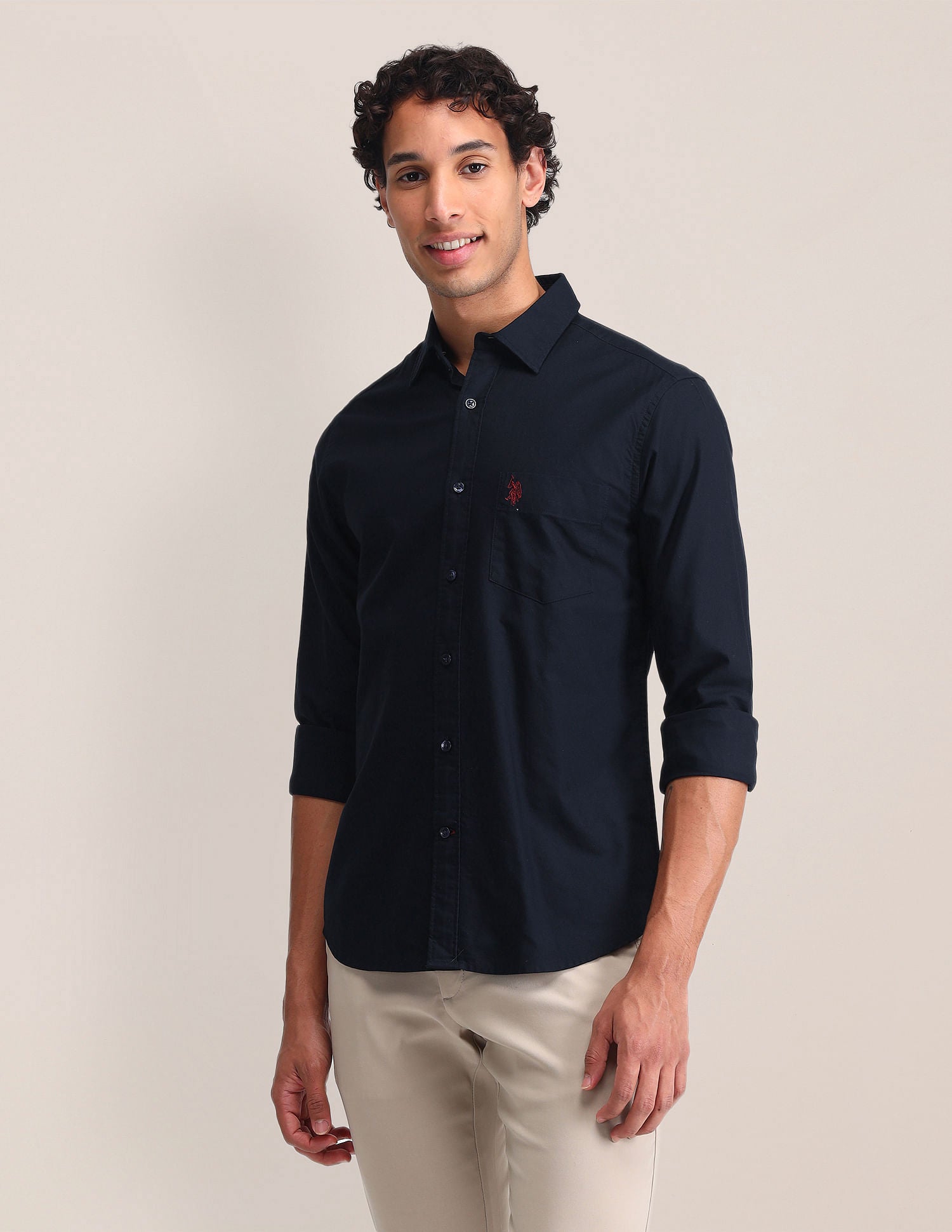 Tailored Fit Pure Cotton Shirt Navy - U.S. Polo Assn. India | Large