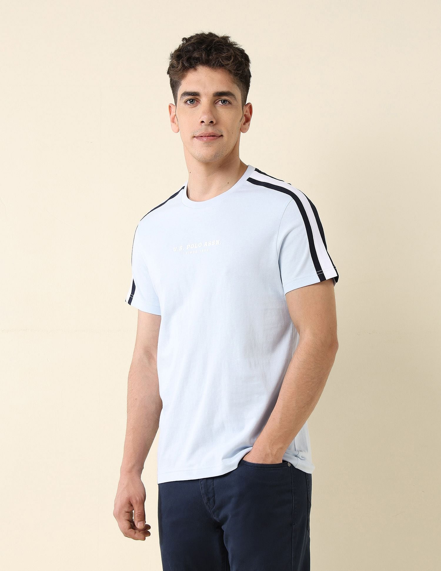 Contrast Taped Slim Fit T-Shirt Light Blue - U.S. POLO ASSN. | Large