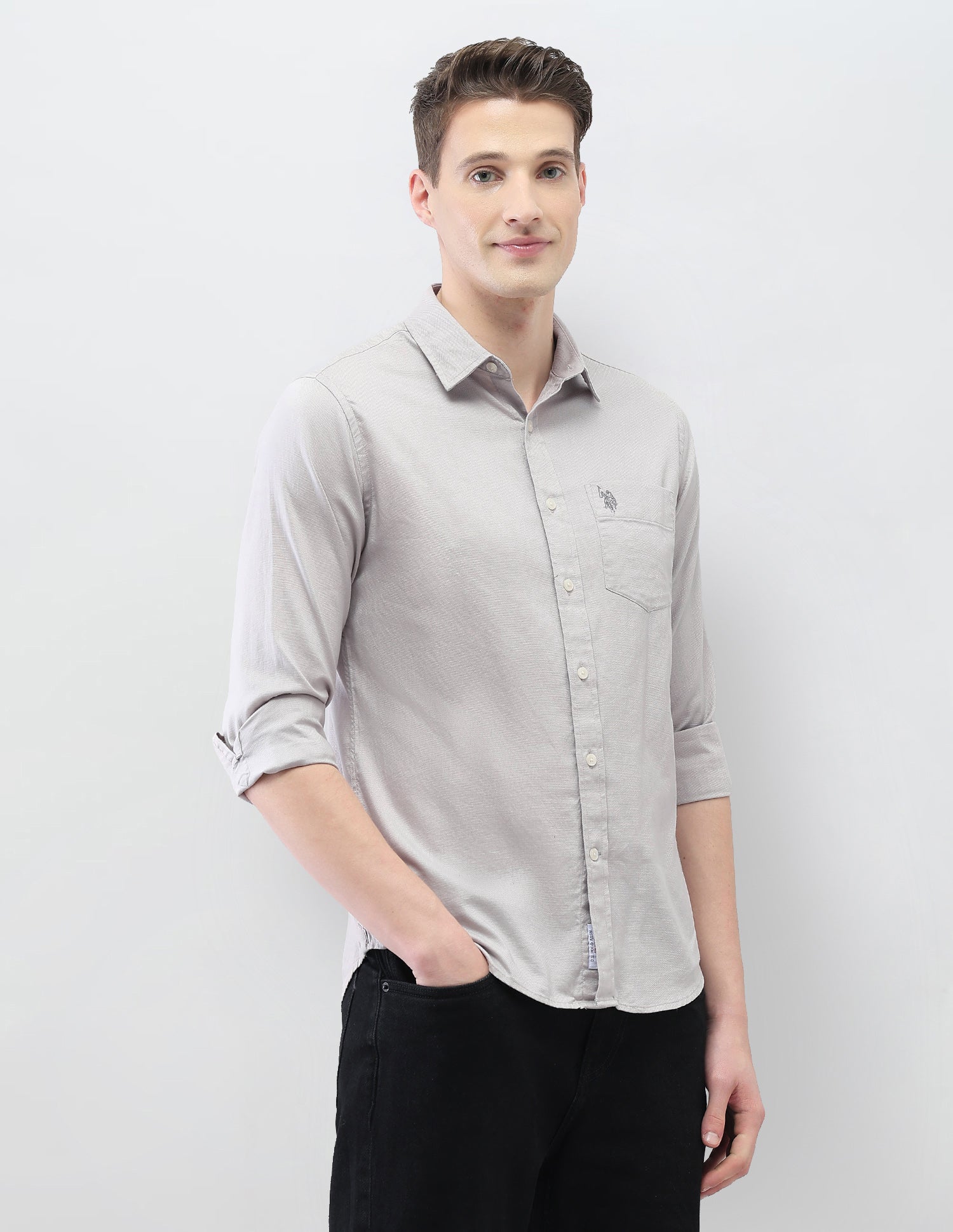 New Port Marina Regular Fit Shirt Light Grey - U.S. Polo Assn. India | Large