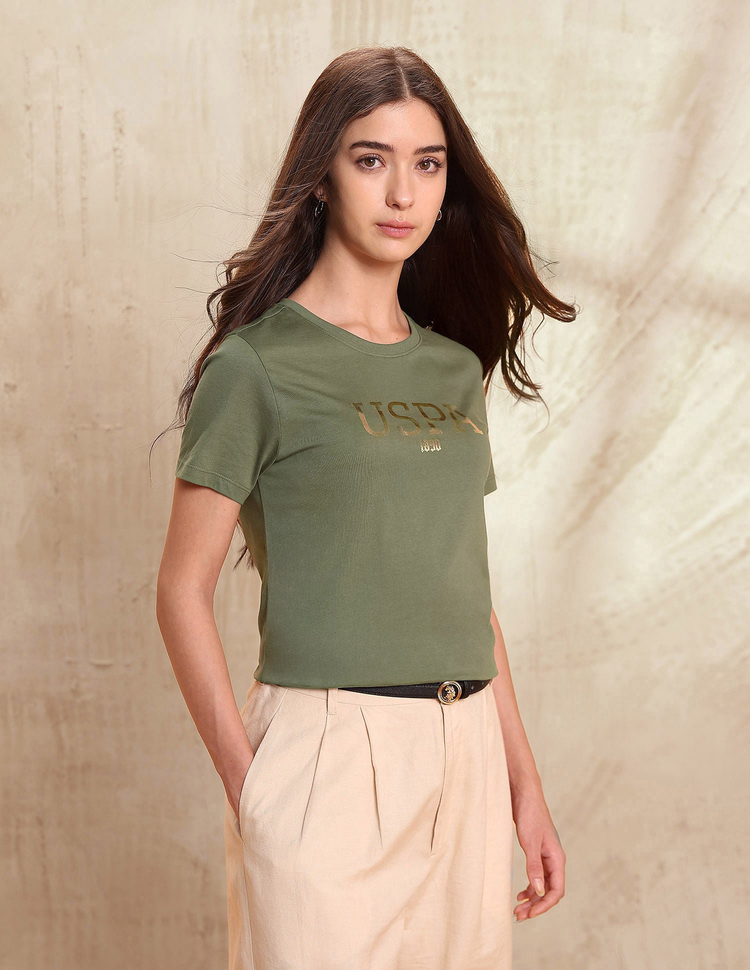 Foil Print Regular Fit Shirt Light Olive - U.S. POLO ASSN. | Large