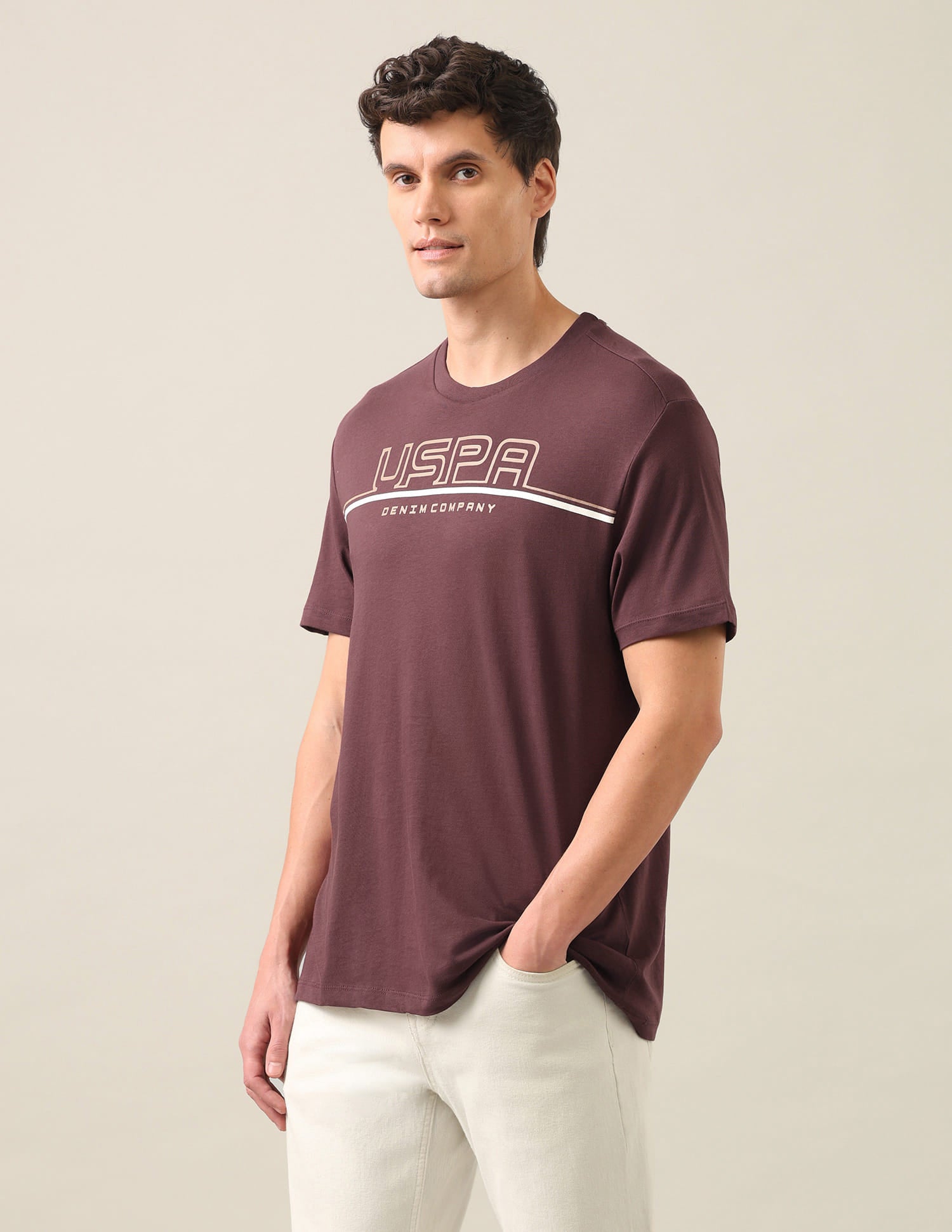 Typographic Brand Printed Regular Fit T-Shirt Maroon - U.S. Polo Assn. India | Large