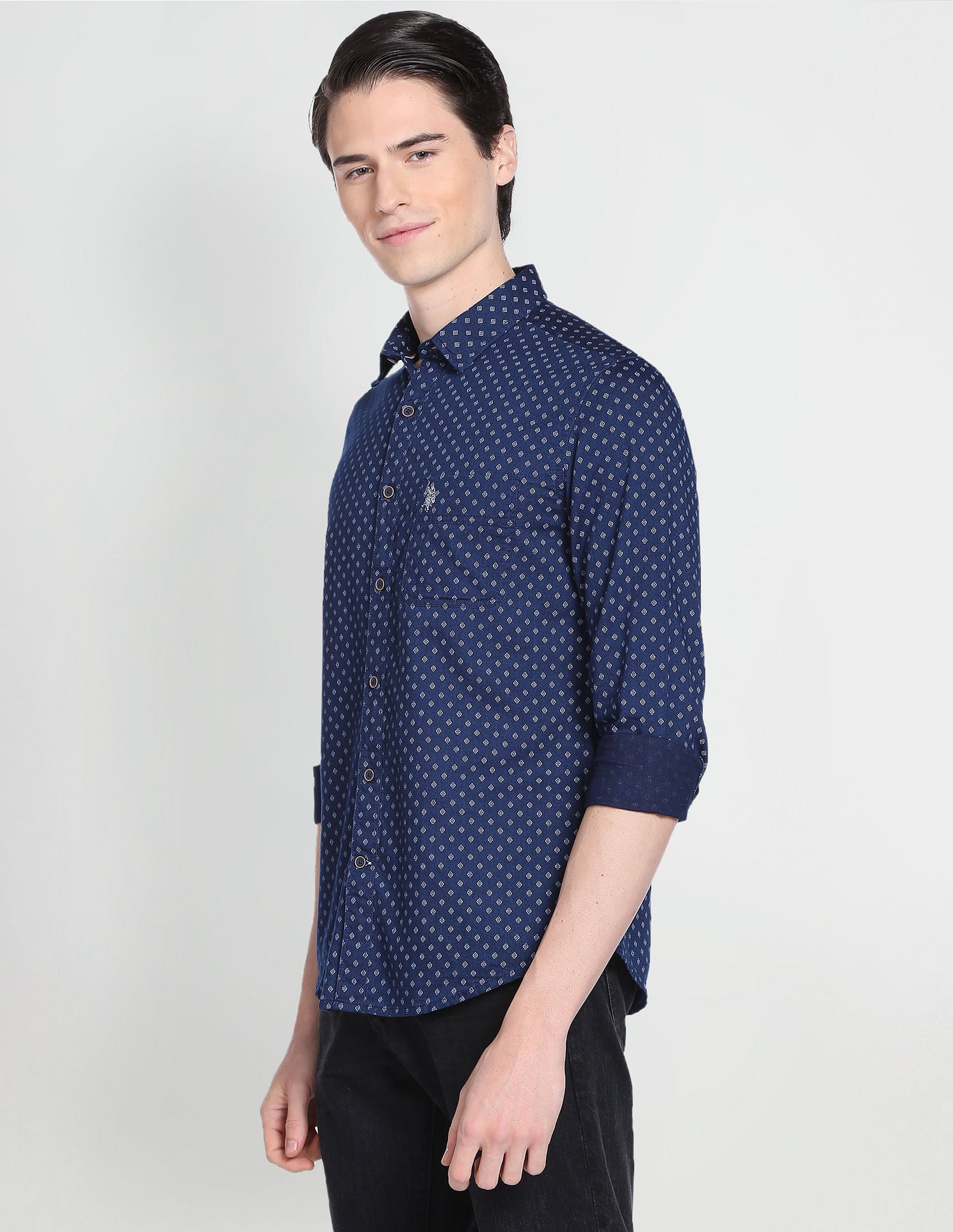 Indigo Classic Geometric Print Shirt Indigo - U.S. Polo Assn. India | Large