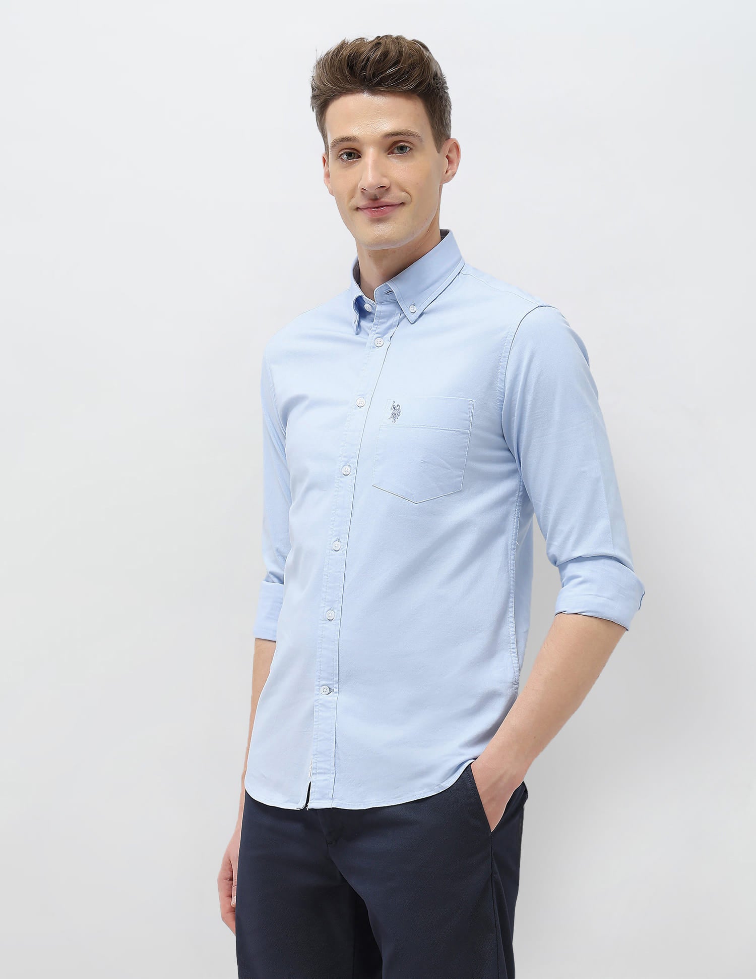 Tailored Fit Oxford Shirt Light Blue - U.S. Polo Assn. India | Large