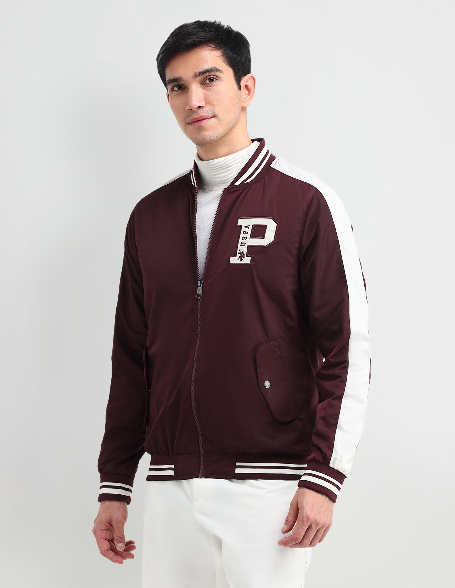 Brand Printed Regular Fit Jacket Maroon - U.S. Polo Assn. India | Large