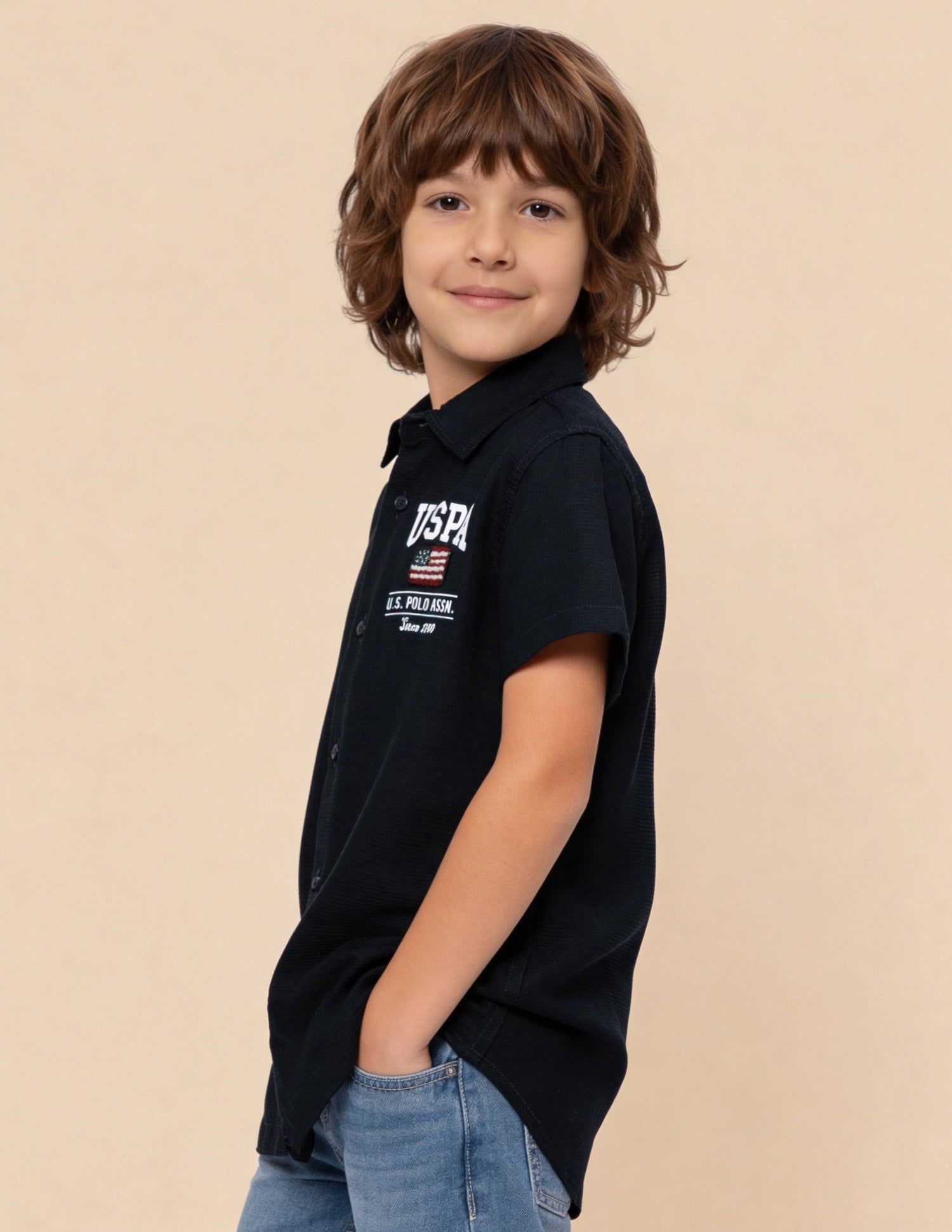 Brand Appliqued Textured Shirt Navy - U.S. Polo Assn. India | Large