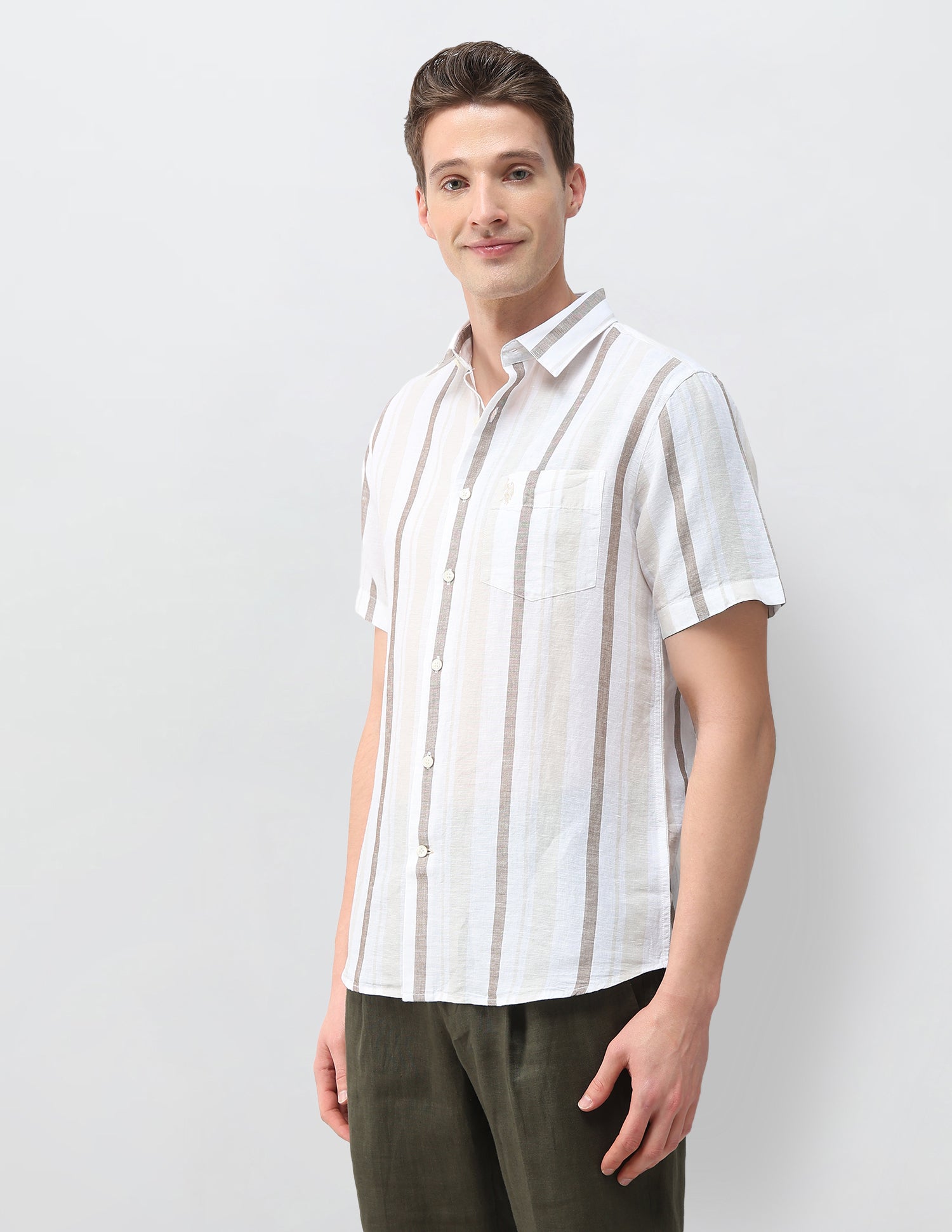 Pacho X Vertical Striped Regular Fit Shirt Ivory - U.S. Polo Assn. India | Large