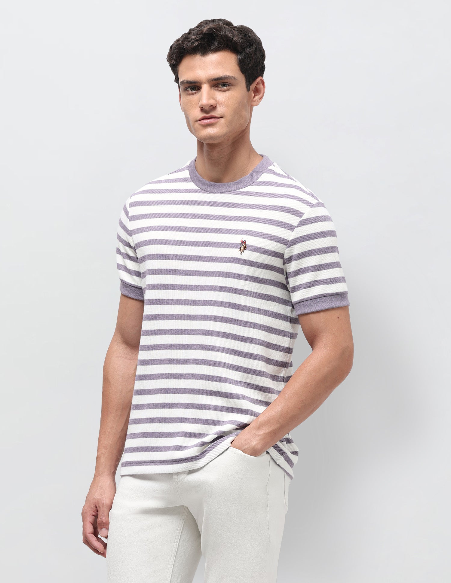 Horizontal Striped Slim Fit T-Shirt Lavender - U.S. Polo Assn. India | Large