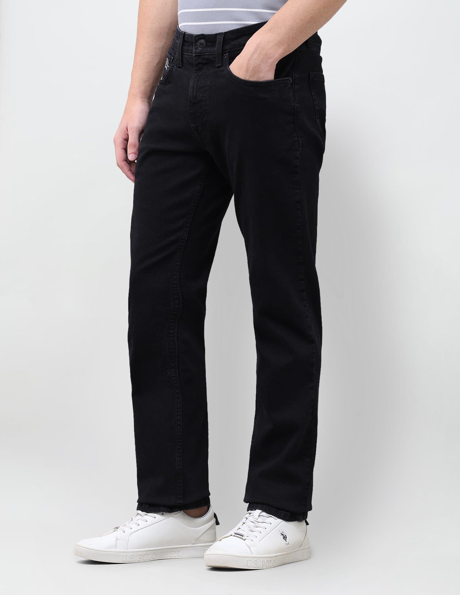 Solid Slim Straight Fit Jeans Black - U.S. Polo Assn. India | Large