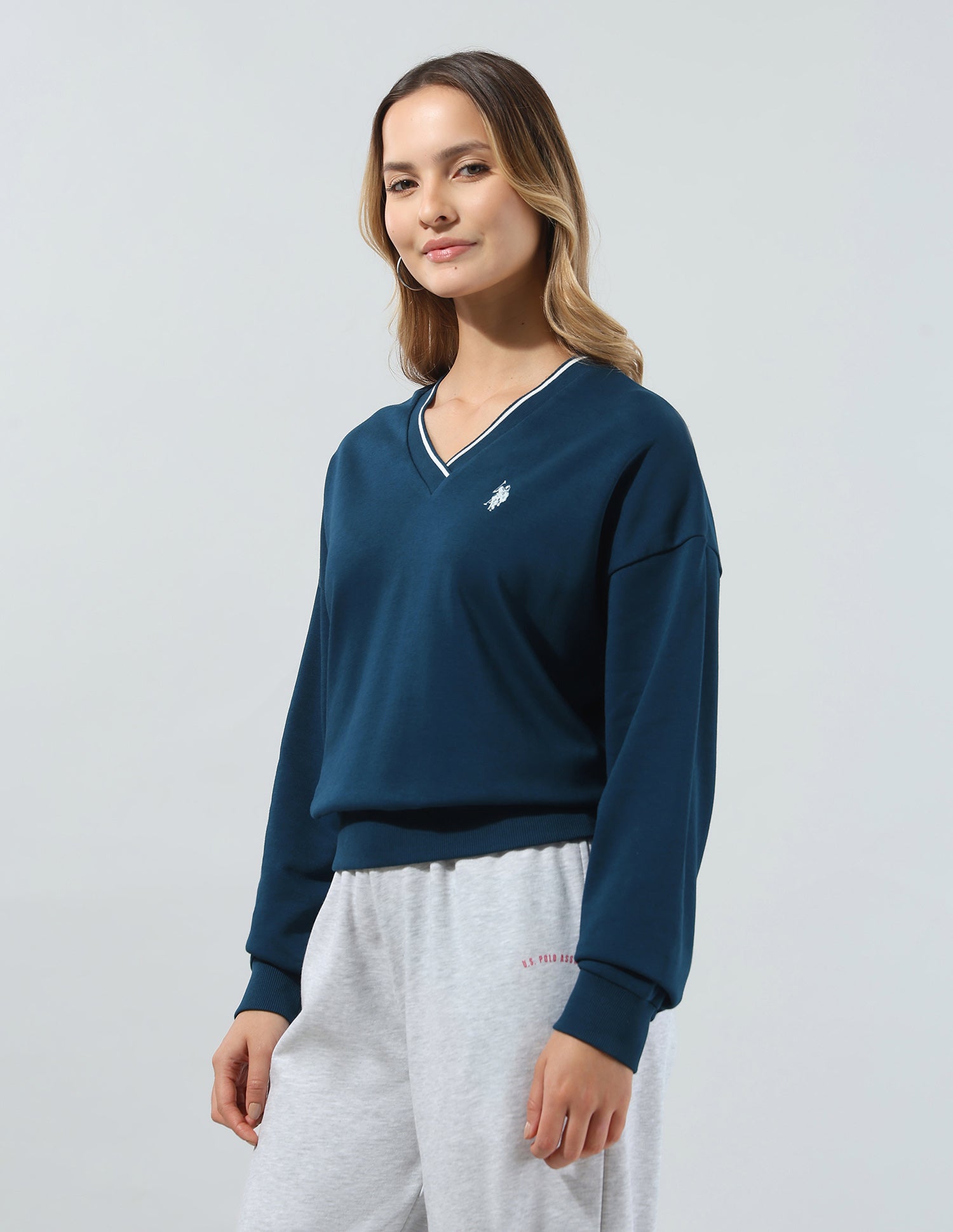 Solid Boxy Fit Sweatshirt Teal - U.S. Polo Assn. India | Large