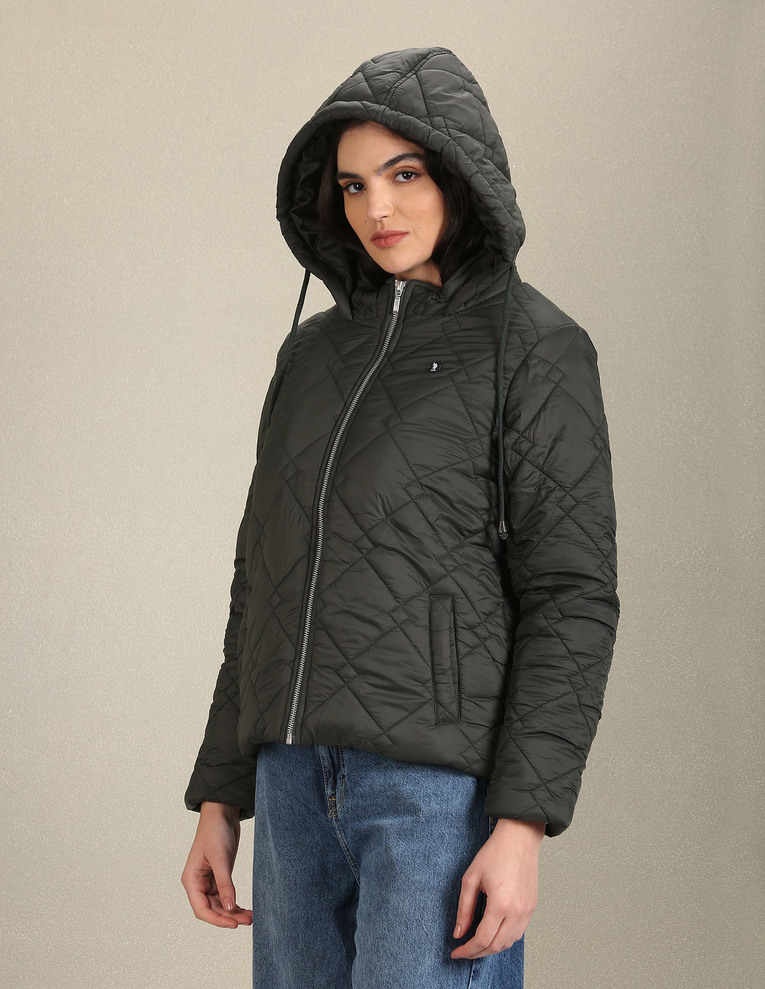 Solid Quilted Jacket Dark Green - U.S. Polo Assn. India | Large
