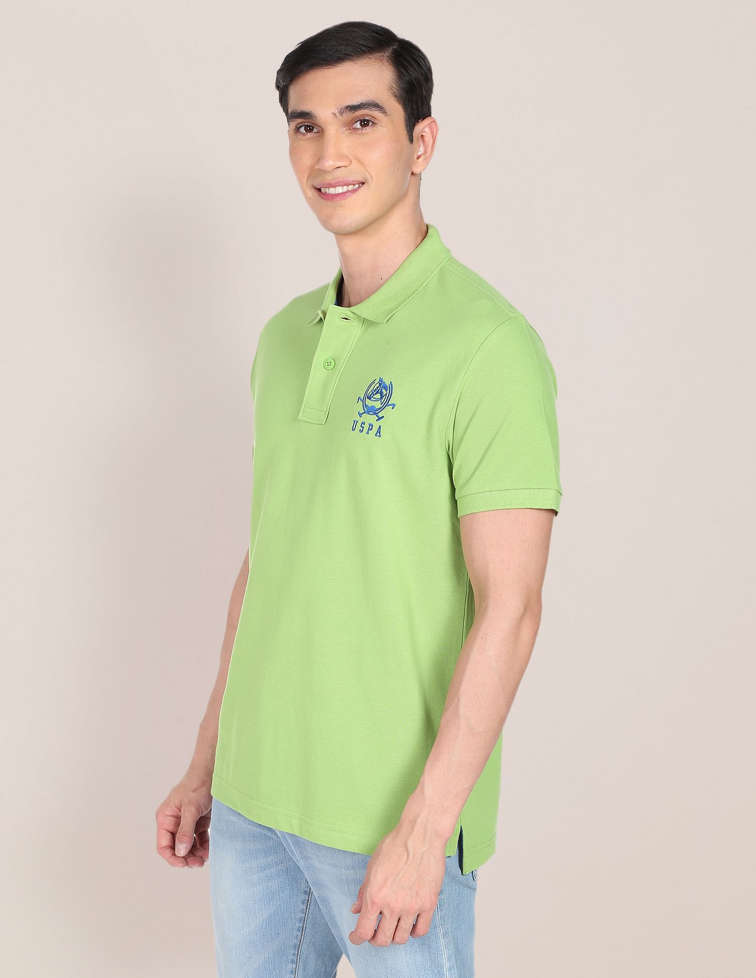 Solid Pure Cotton Polo Shirt Light Green - U.S. Polo Assn. India | Large