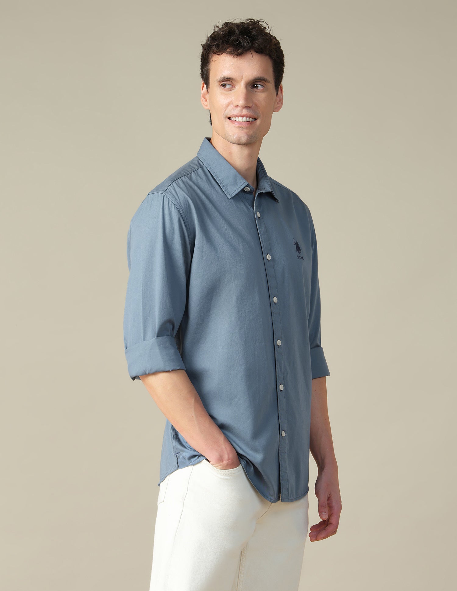 Twill Regular Fit Shirt Blue - U.S. Polo Assn. India | Large