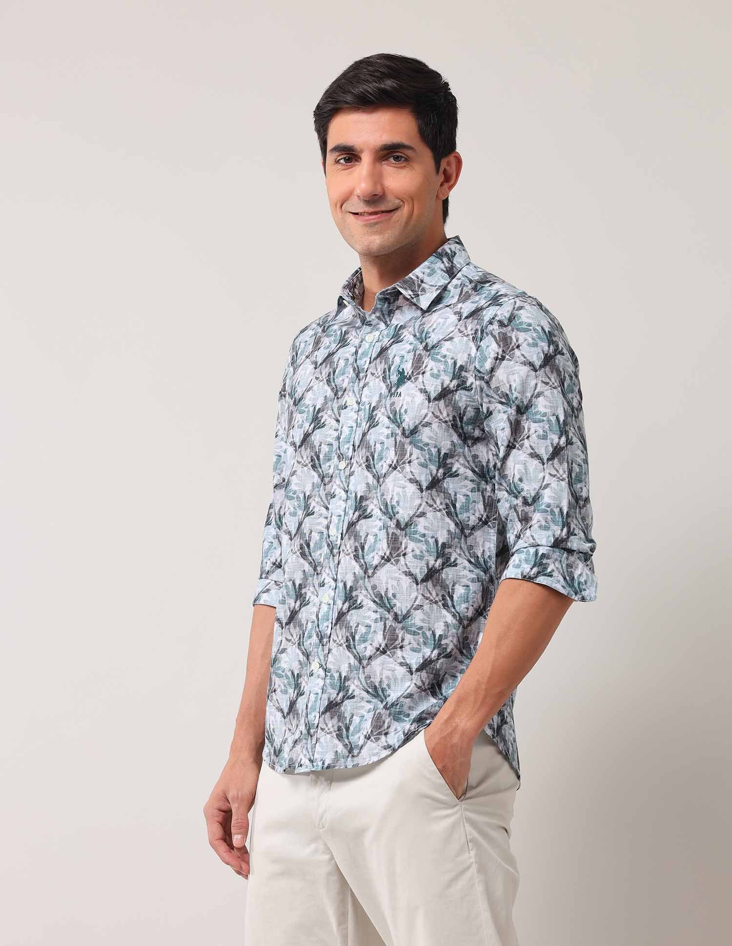 Floral Printed Regular Shirt Teal - U.S. POLO ASSN. | Large