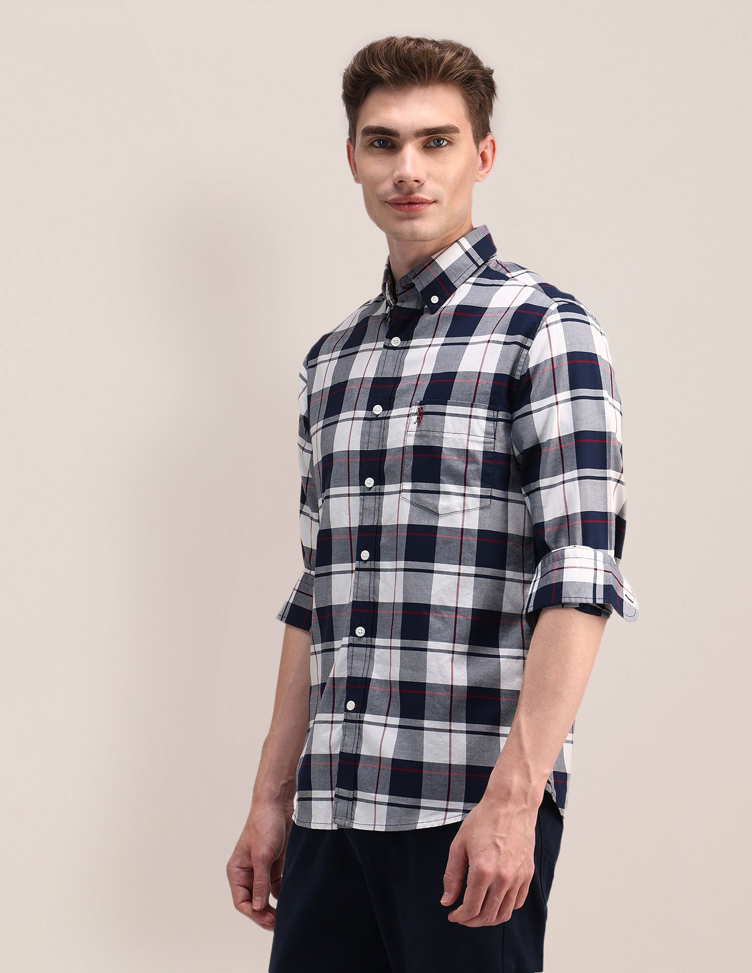 Tartan Check Oxford Cotton Shirt Navy - U.S. Polo Assn. India | Large