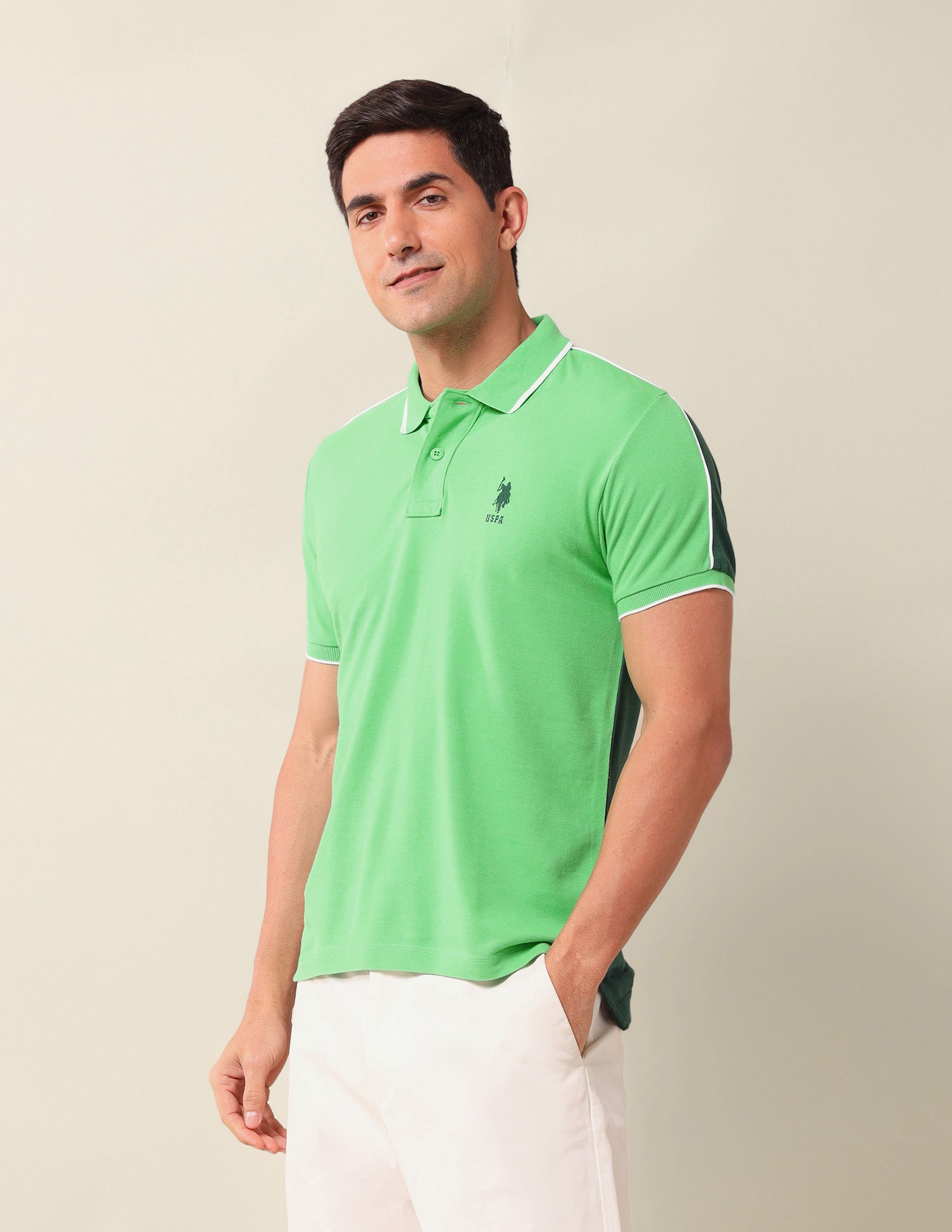 Colourblocked Slim Fit Polo Shirt Light Green - U.S. POLO ASSN. | Large