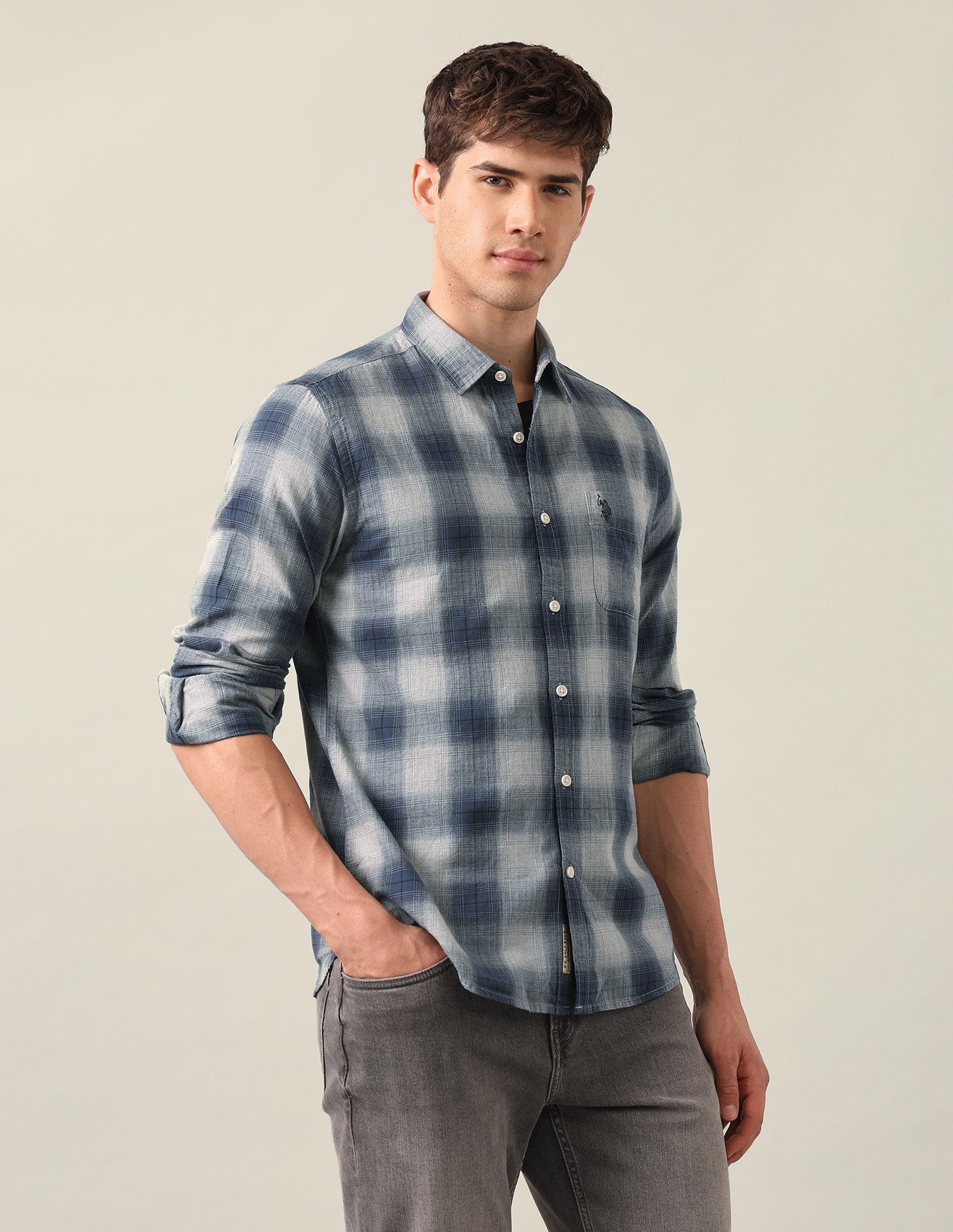 Plaid Checked Twill Shirt Teal - U.S. Polo Assn. India | Large