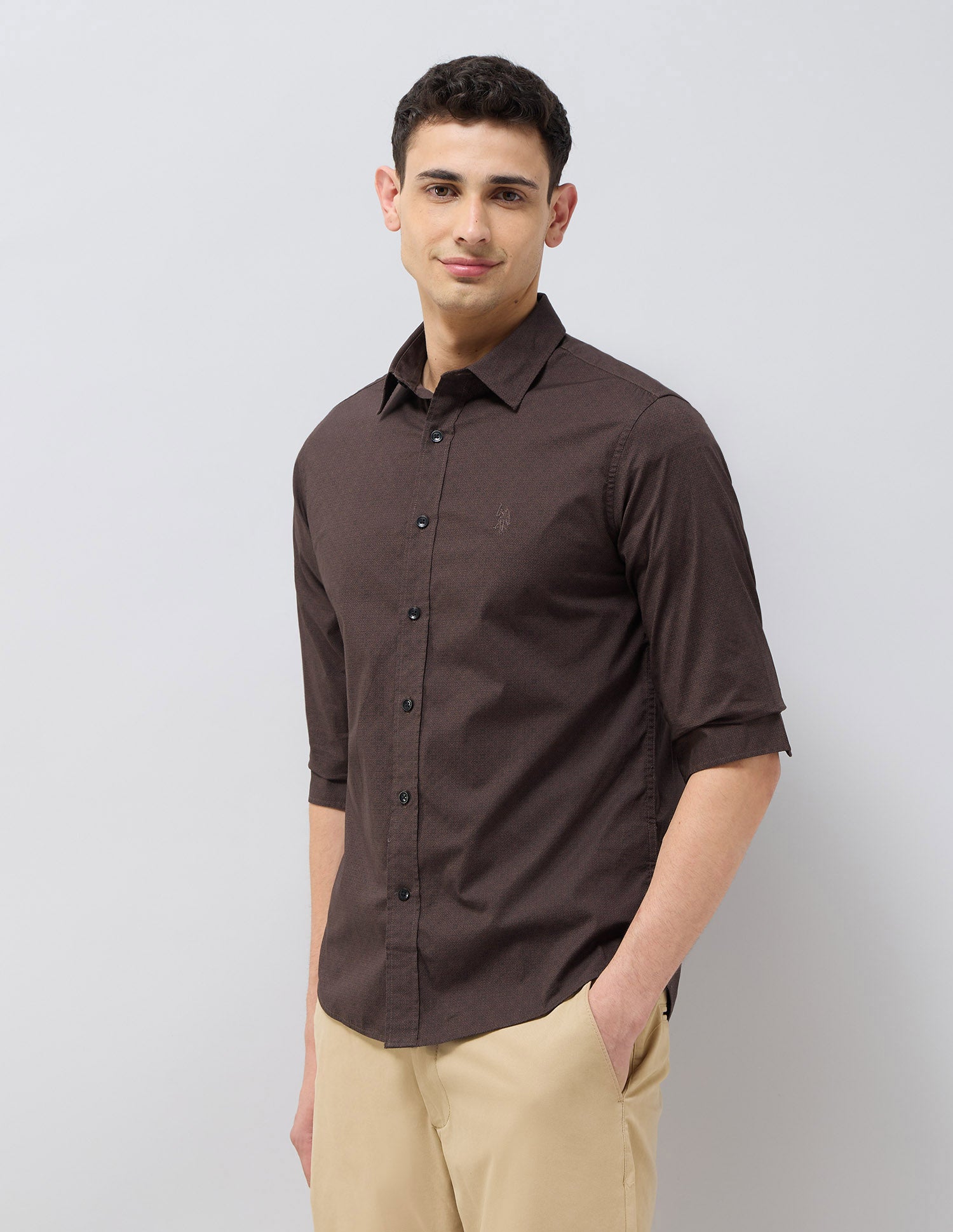 Geometric Printed Tailored Fit Shirt Brown - U.S. POLO ASSN. | Large