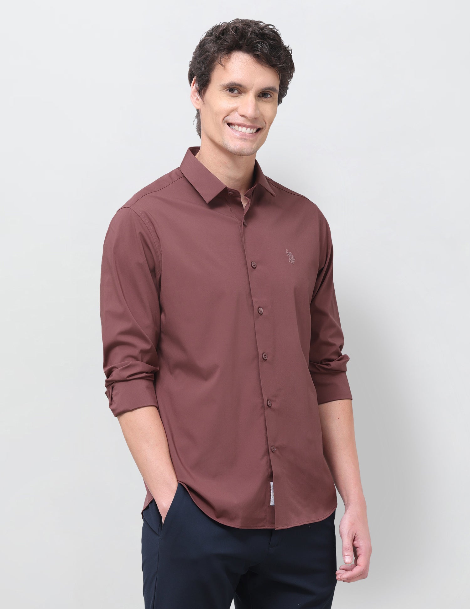 Solid Regular Fit Shirt Maroon - U.S. Polo Assn. India | Large
