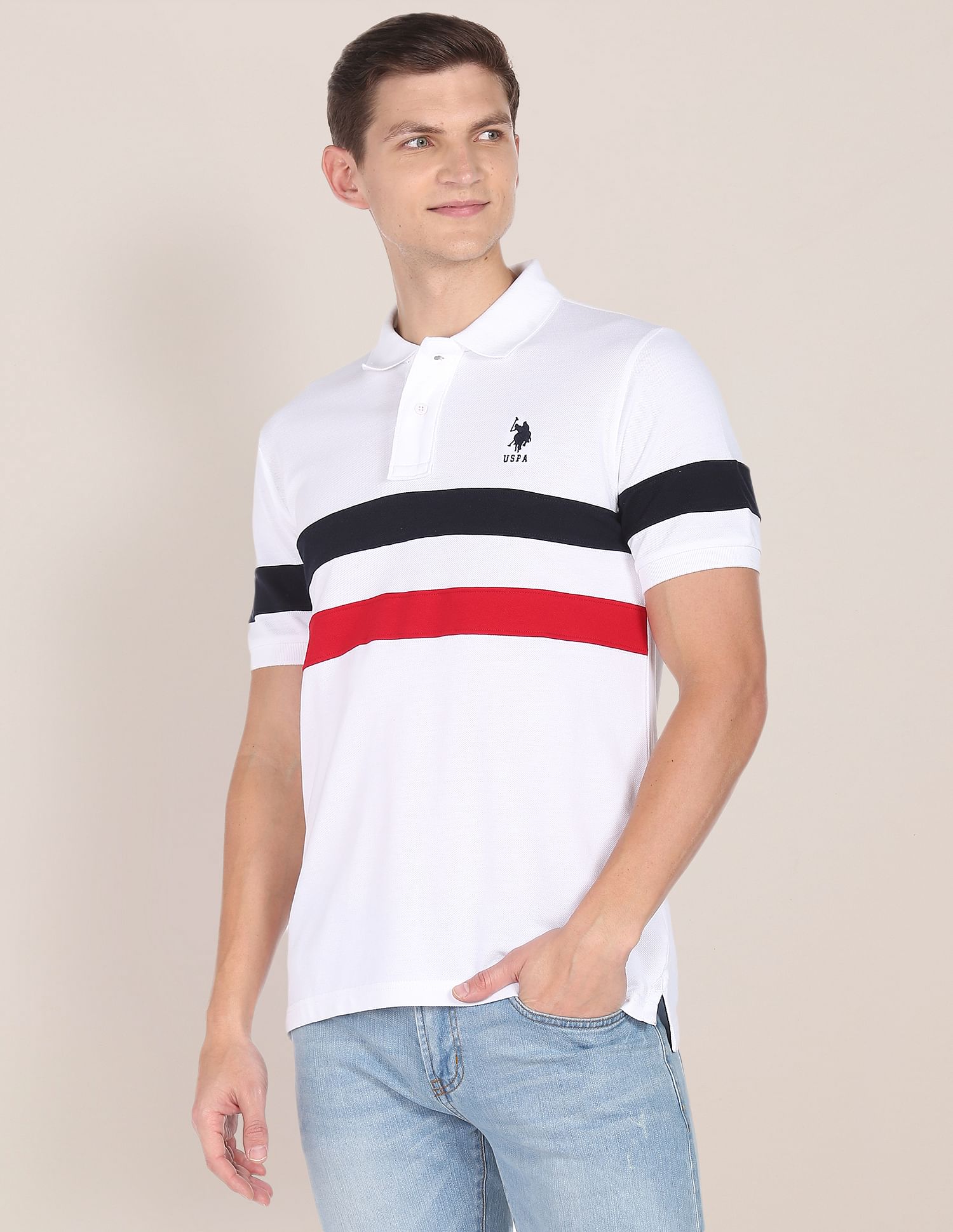 Colour Block Cotton Polo Shirt White - U.S. POLO ASSN. | Large