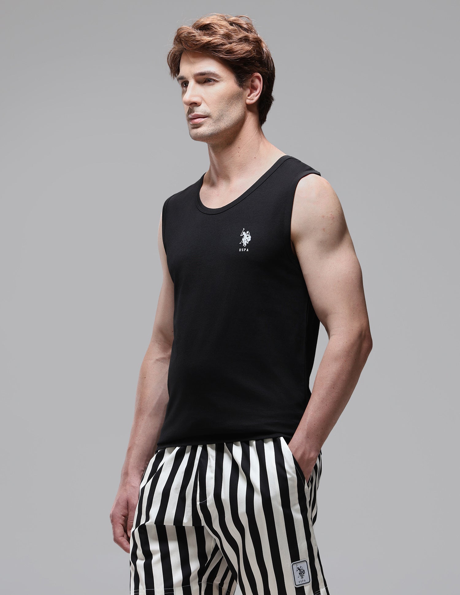 Pure Cotton Printed OEV10 Vest Black - U.S. Polo Assn. India | Large