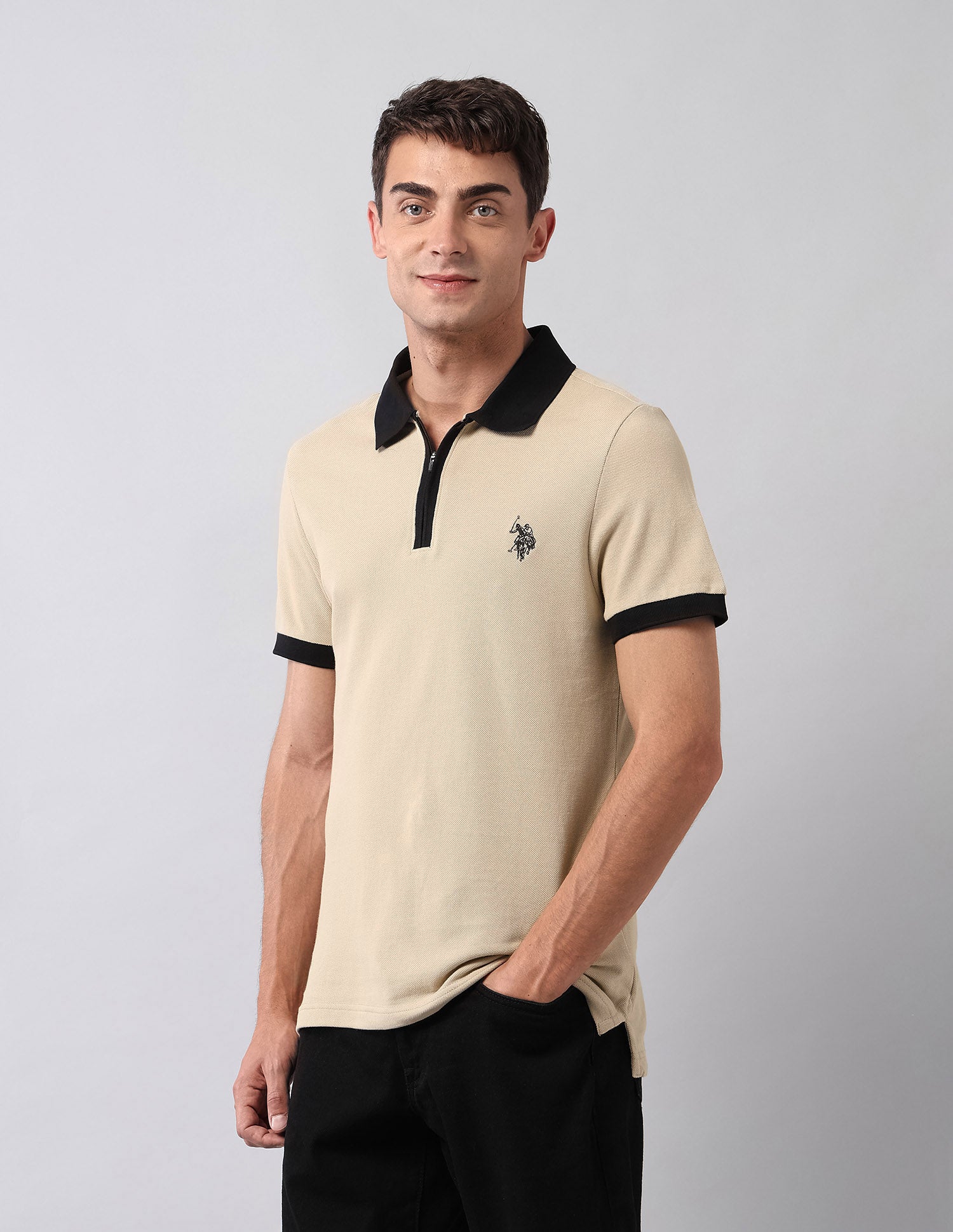 Pure Cotton Muscle Fit Polo Shirt Beige - U.S. Polo Assn. India | Large