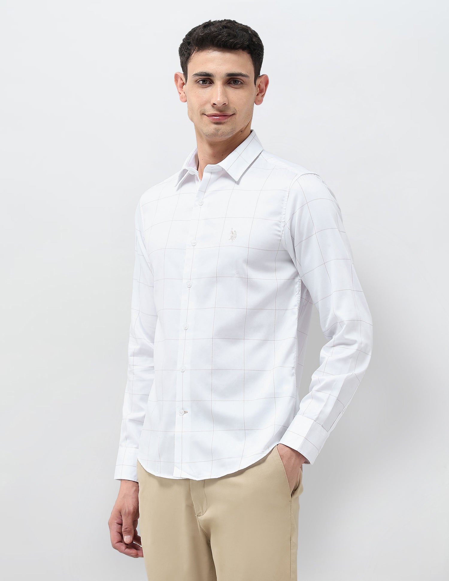 Windowpane Checked Tailored Fit Shirt White - U.S. POLO ASSN. | Large