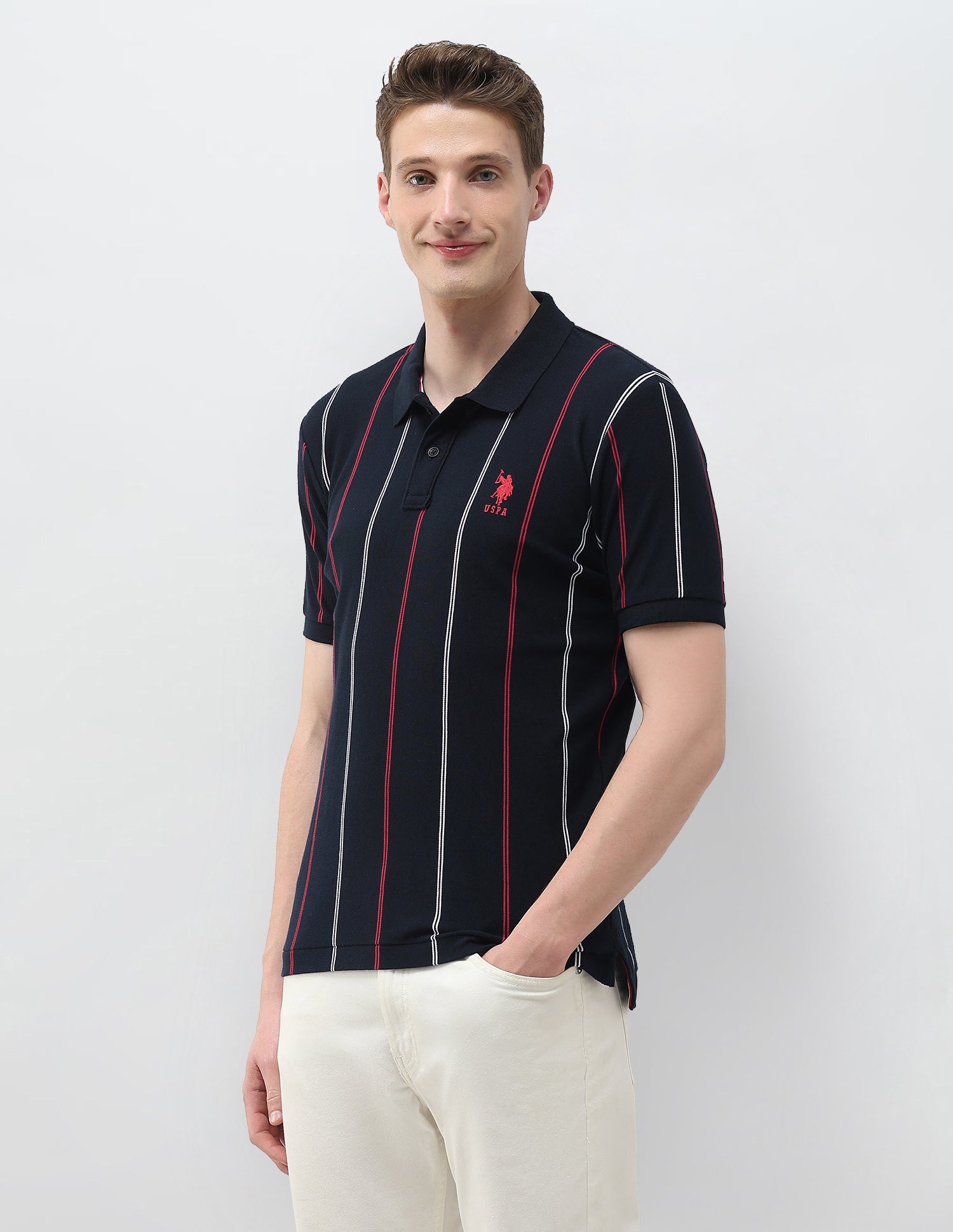 Vertical Striped Slim Fit Polo Shirt Navy - U.S. Polo Assn. India | Large