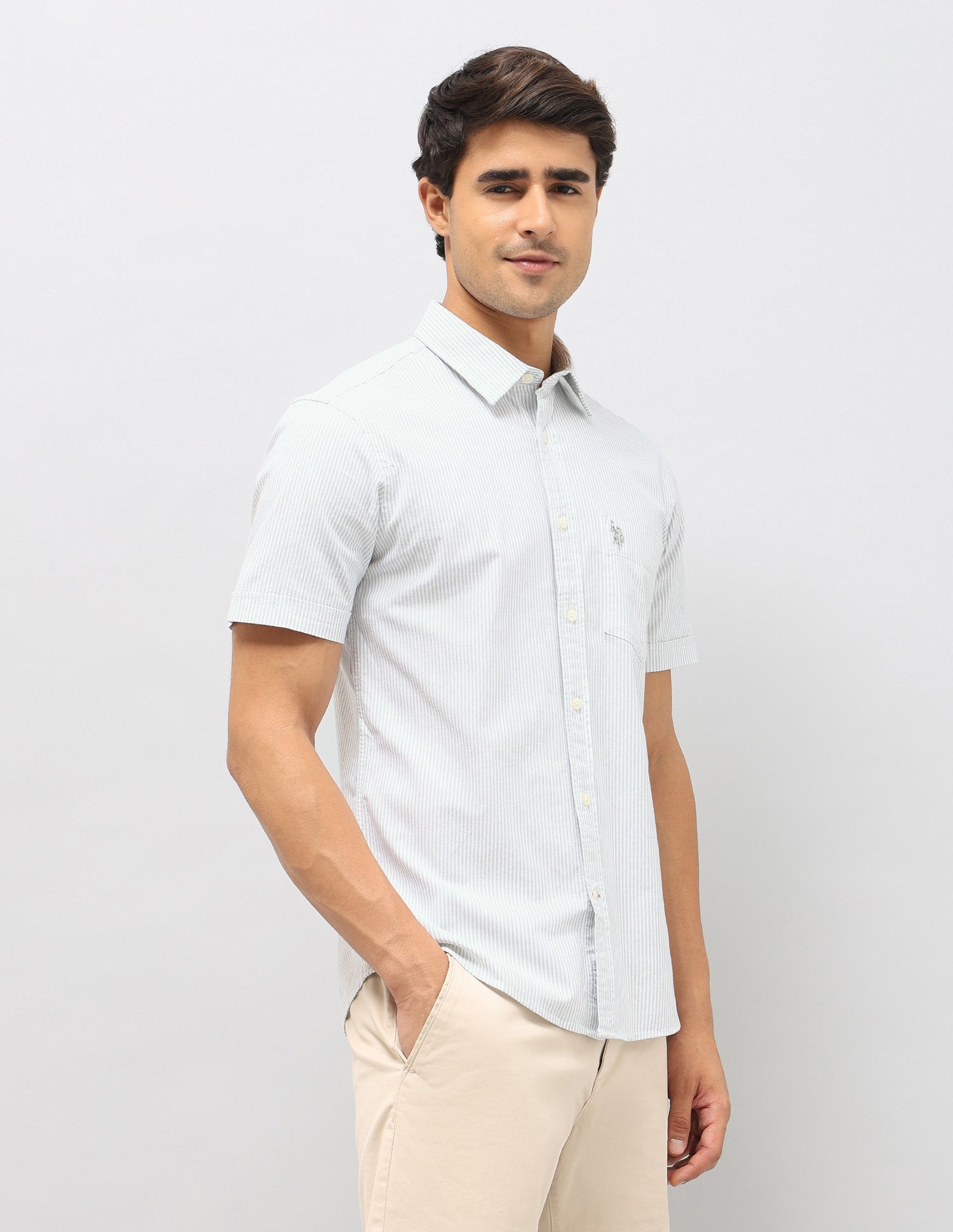 Vertical Striped Oxford Shirt Light Green - U.S. POLO ASSN. | Large